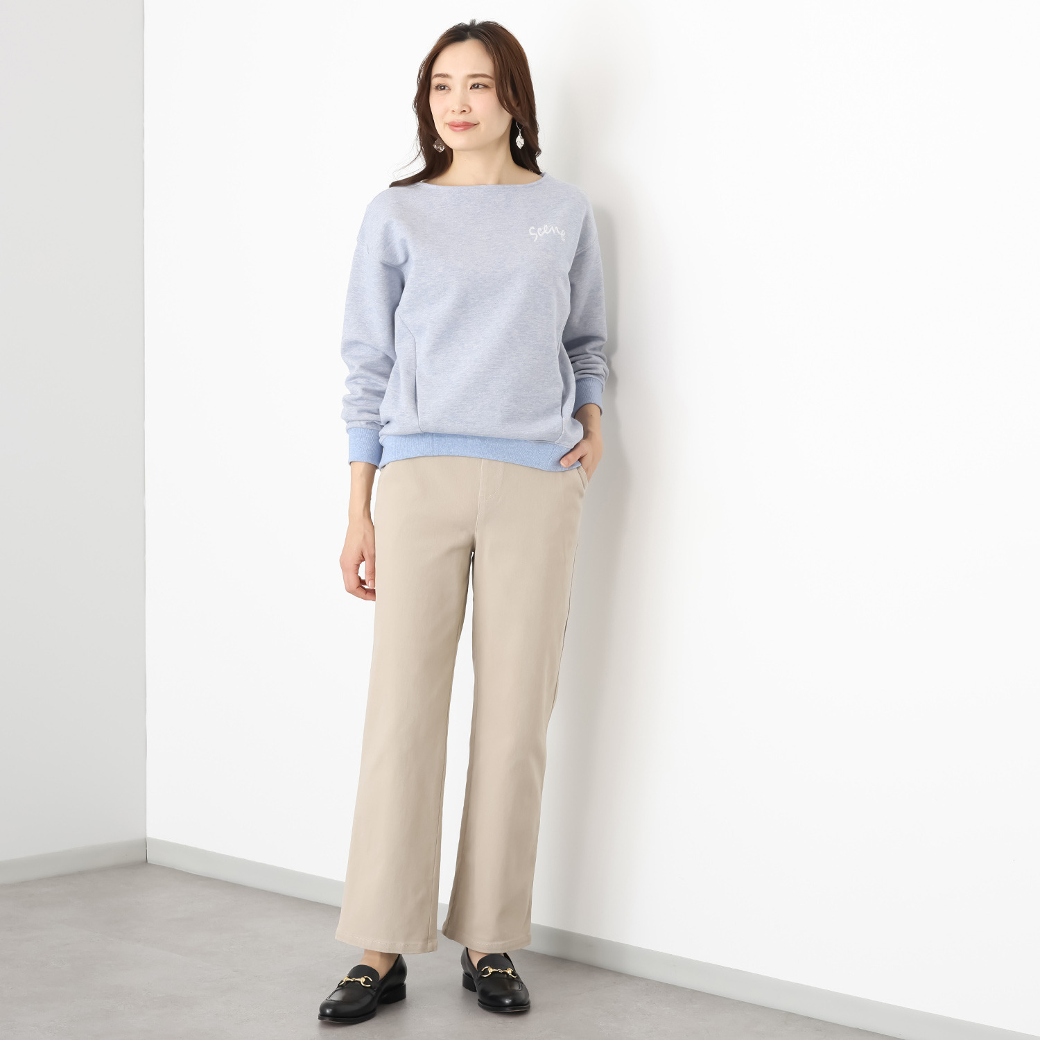 シーン コットン混 ツイルストレッチ ストレートパンツ