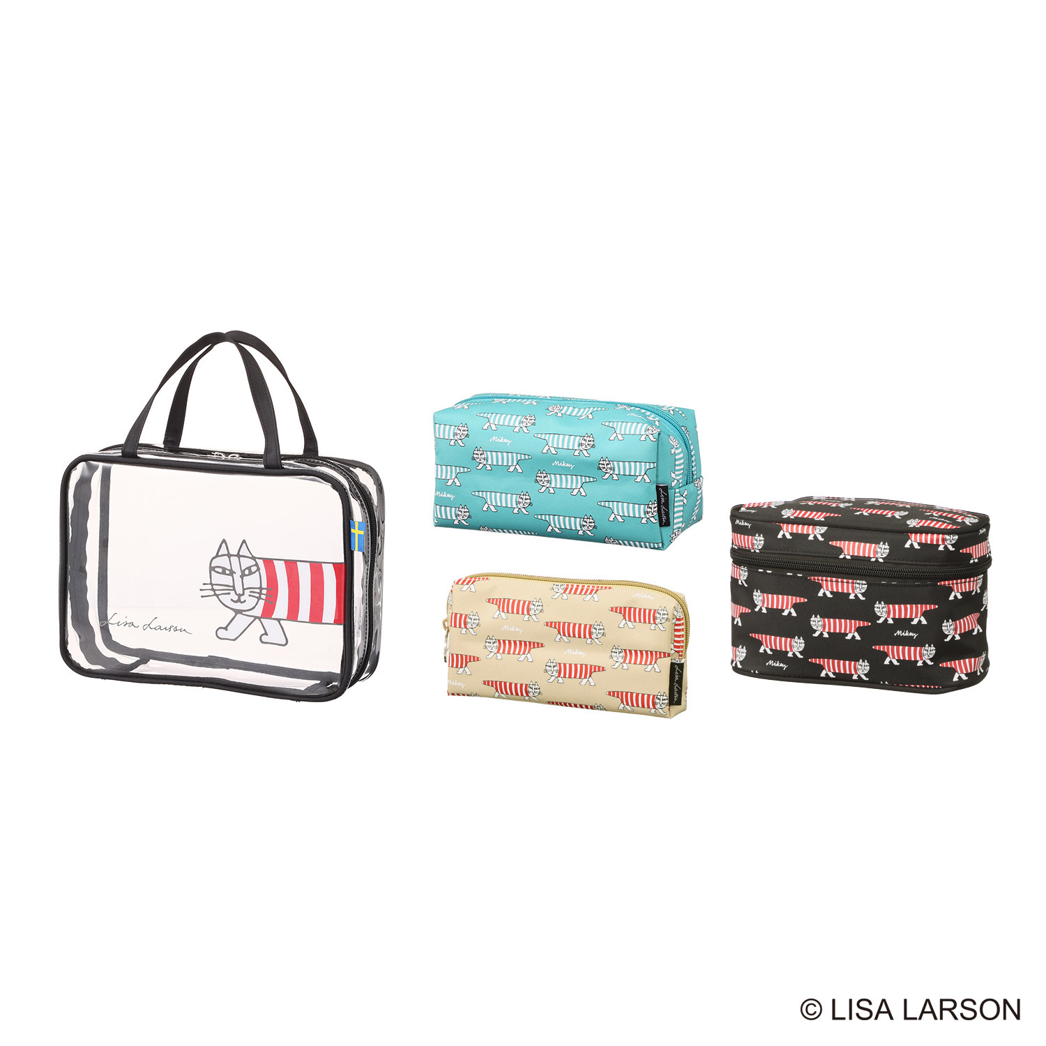 ハピタス× リサ・ラーソン マイキー総柄デザイン お出かけクリアバッグ＆ ポーチ３点セット