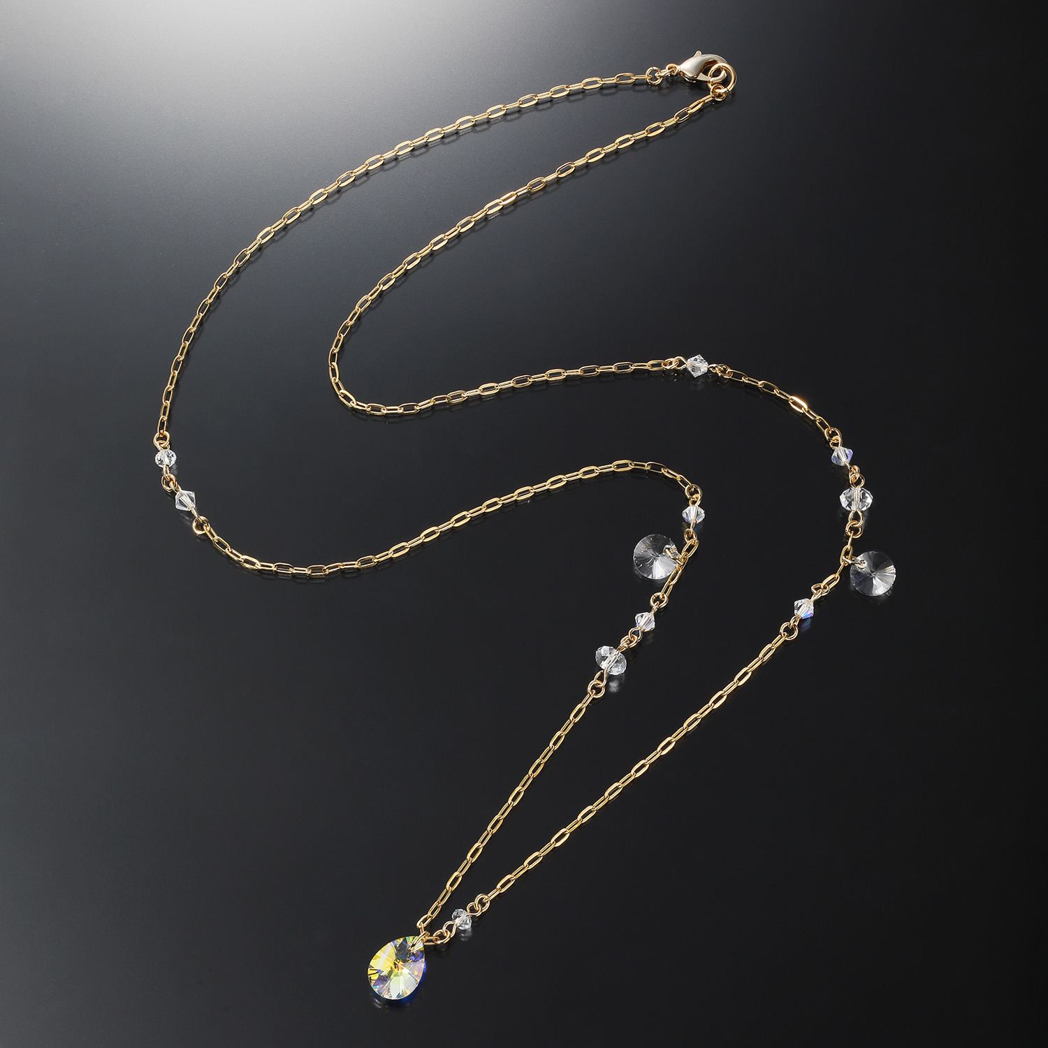 キラキラギフト バイ　アビステ ステンレス クリスタルガラス キラキラドロップ ロングネックレス