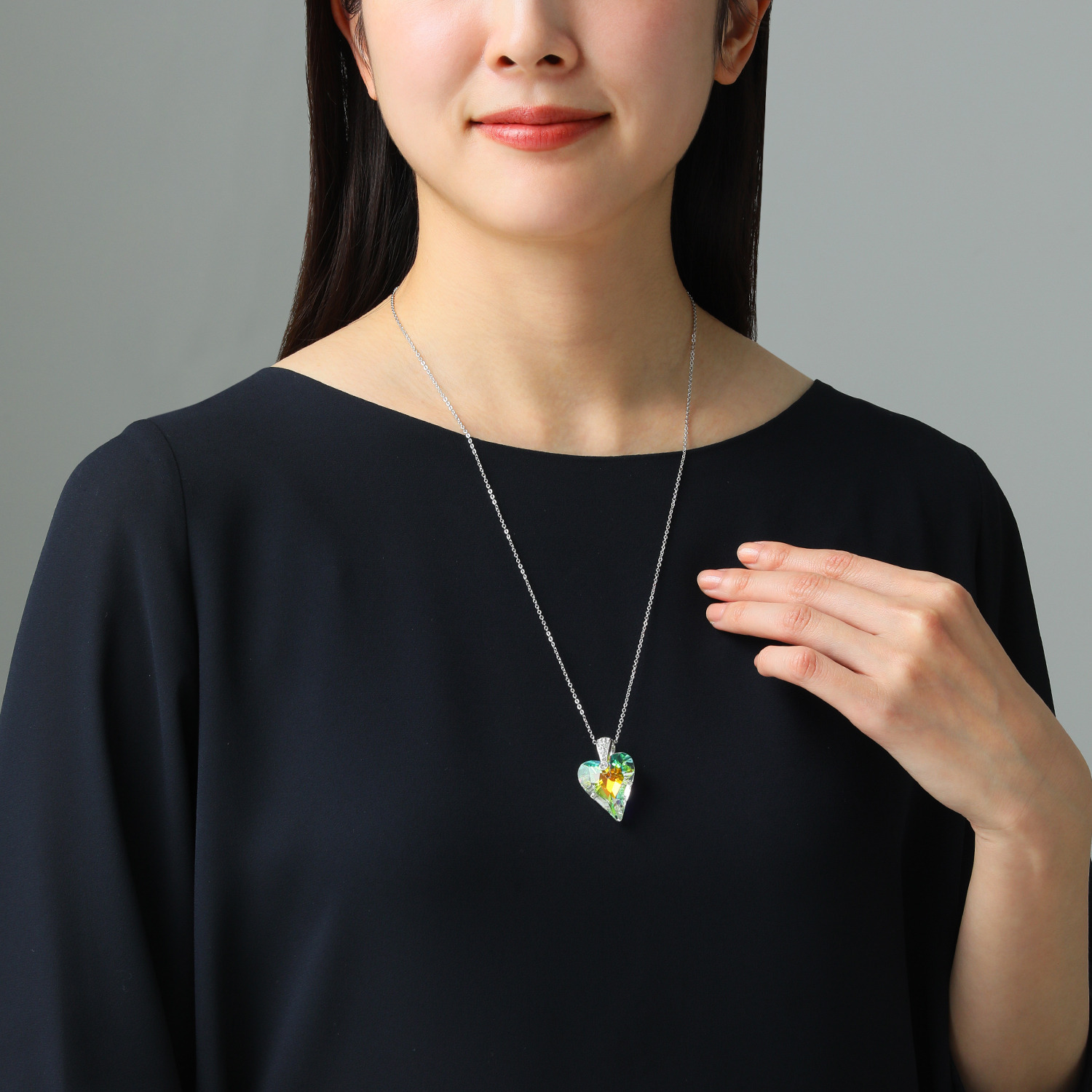 キラキラギフト バイ　アビステ ステンレス ビッグハート ロングペンダント