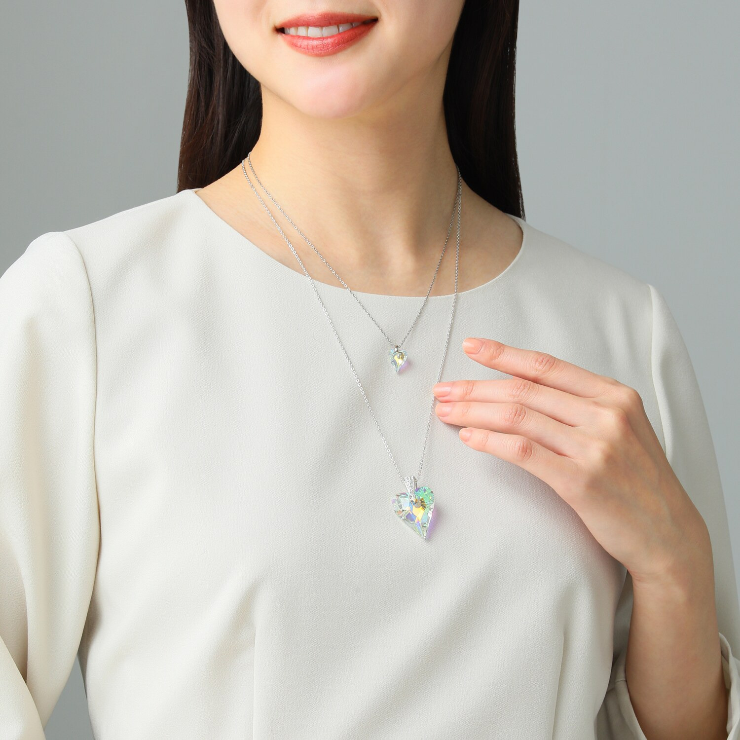 キラキラギフト バイ　アビステ ステンレス ビッグハート ロングペンダント