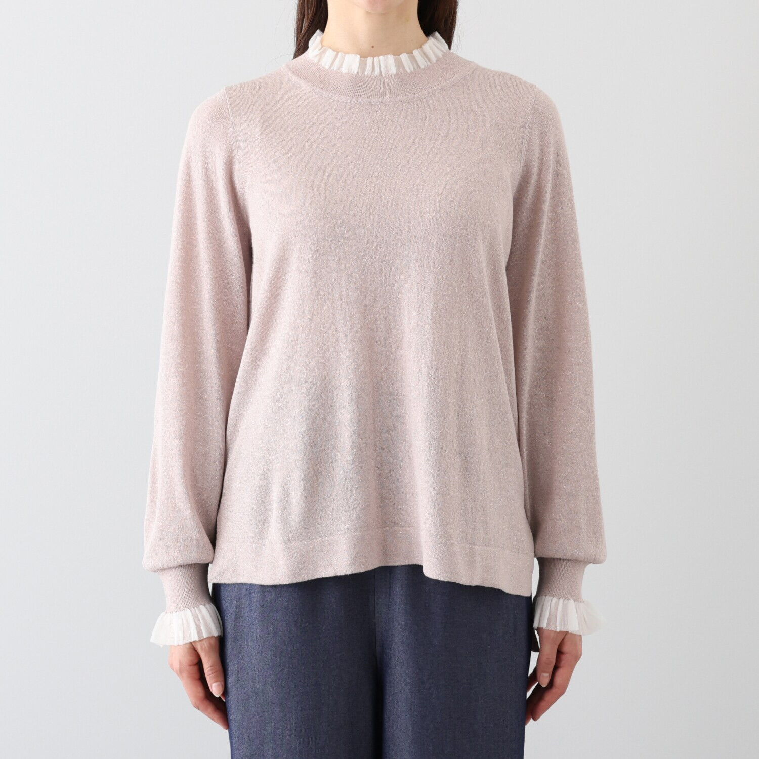 Ｔ．Ｆ．Ｄ．Ｃ． ブリランテラメ オーガンジーフリル 配色ニットプルオーバー