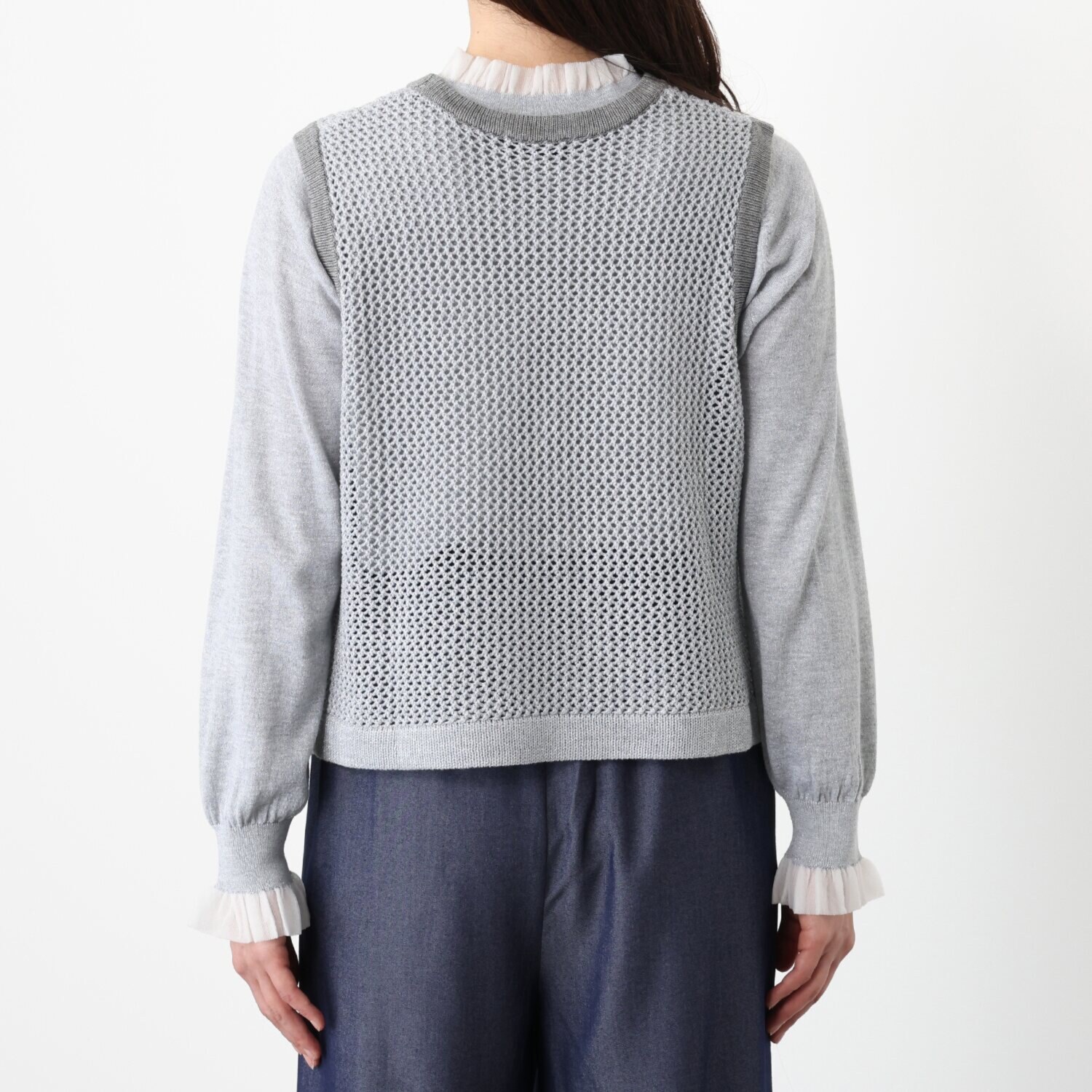 Ｔ．Ｆ．Ｄ．Ｃ． ブリランテラメ ざっくりメッシュ 配色アクセント クルーネックジレ