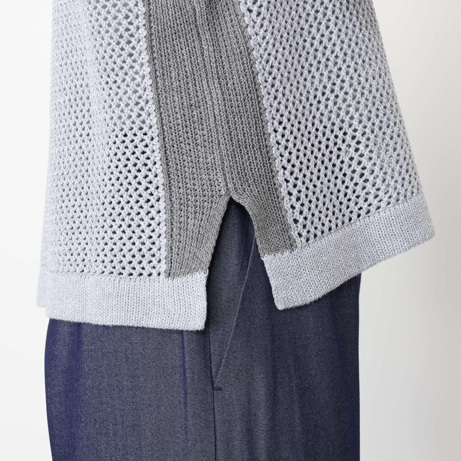 Ｔ．Ｆ．Ｄ．Ｃ． ブリランテラメ ざっくりメッシュ 配色アクセント クルーネックジレ