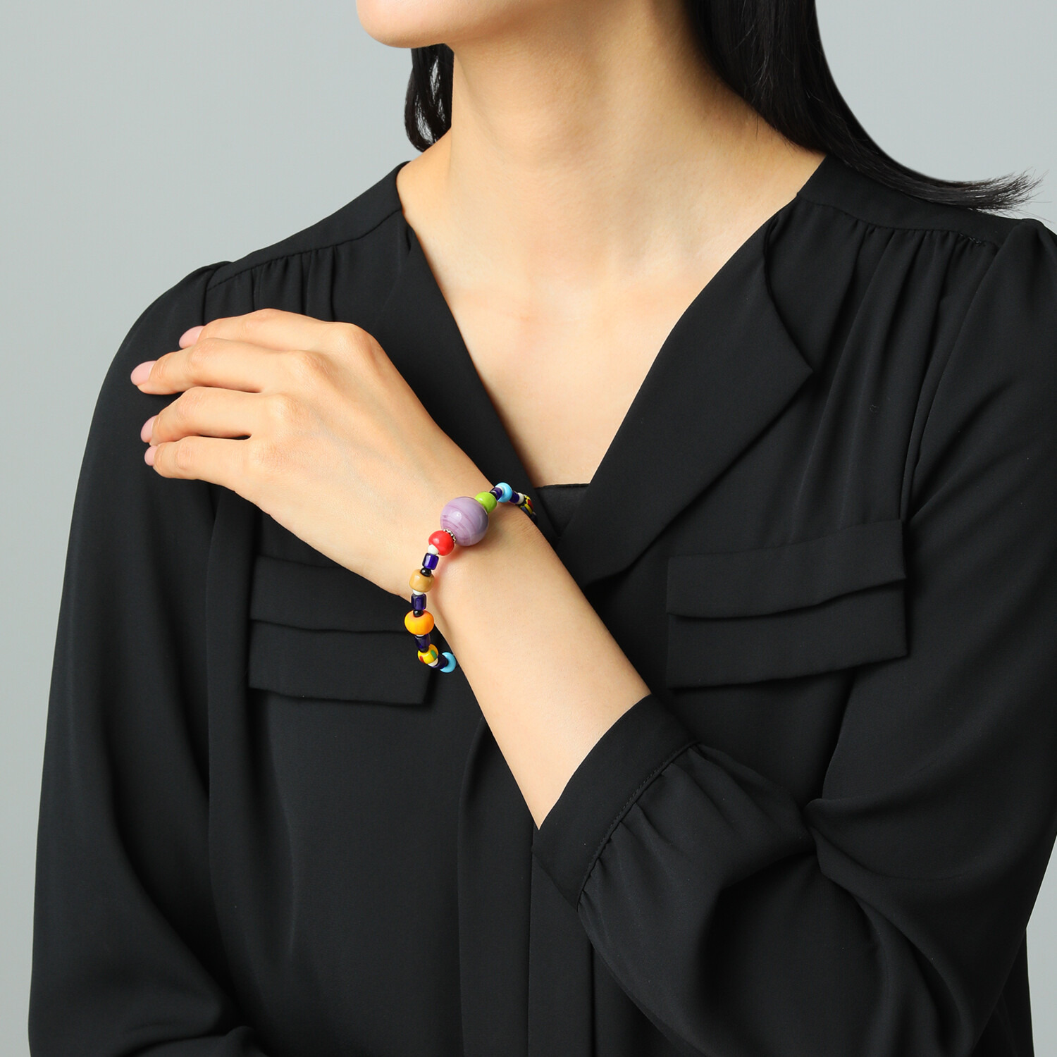 ラグーナ ベネチアンガラス マルチカラー イラスティック ブレスレット