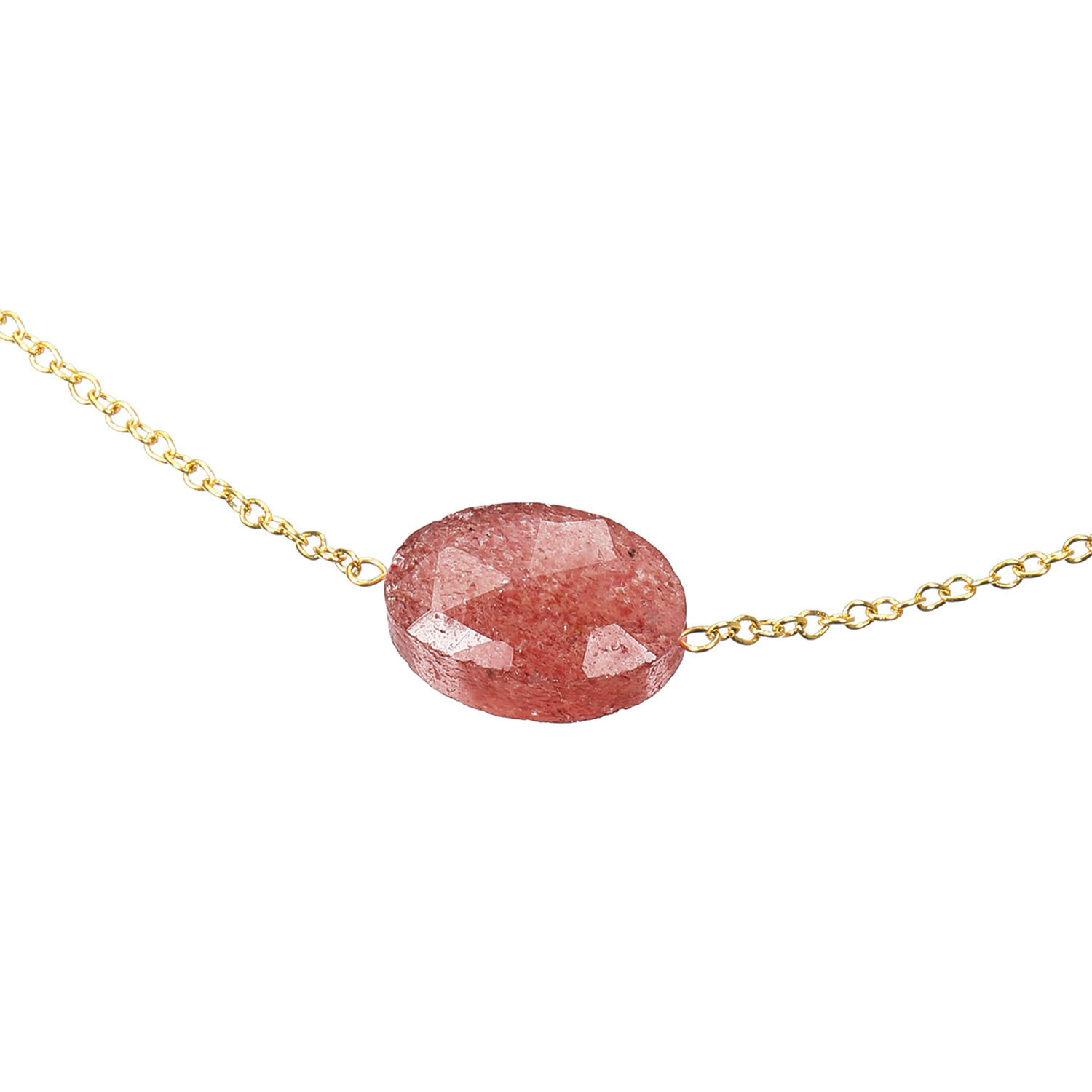 アビステ ステンレス ストロベリークォーツ オーバルネックレス＆ ブレスレットセット