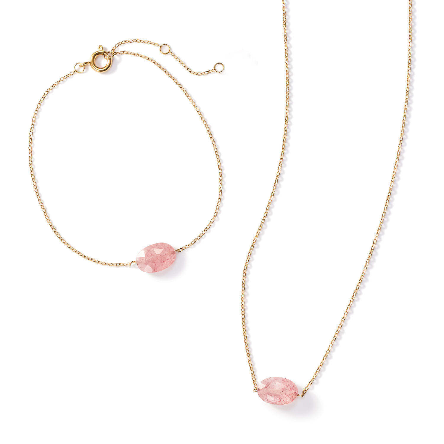 アビステ ステンレス ストロベリークォーツ オーバルネックレス＆ ブレスレットセット