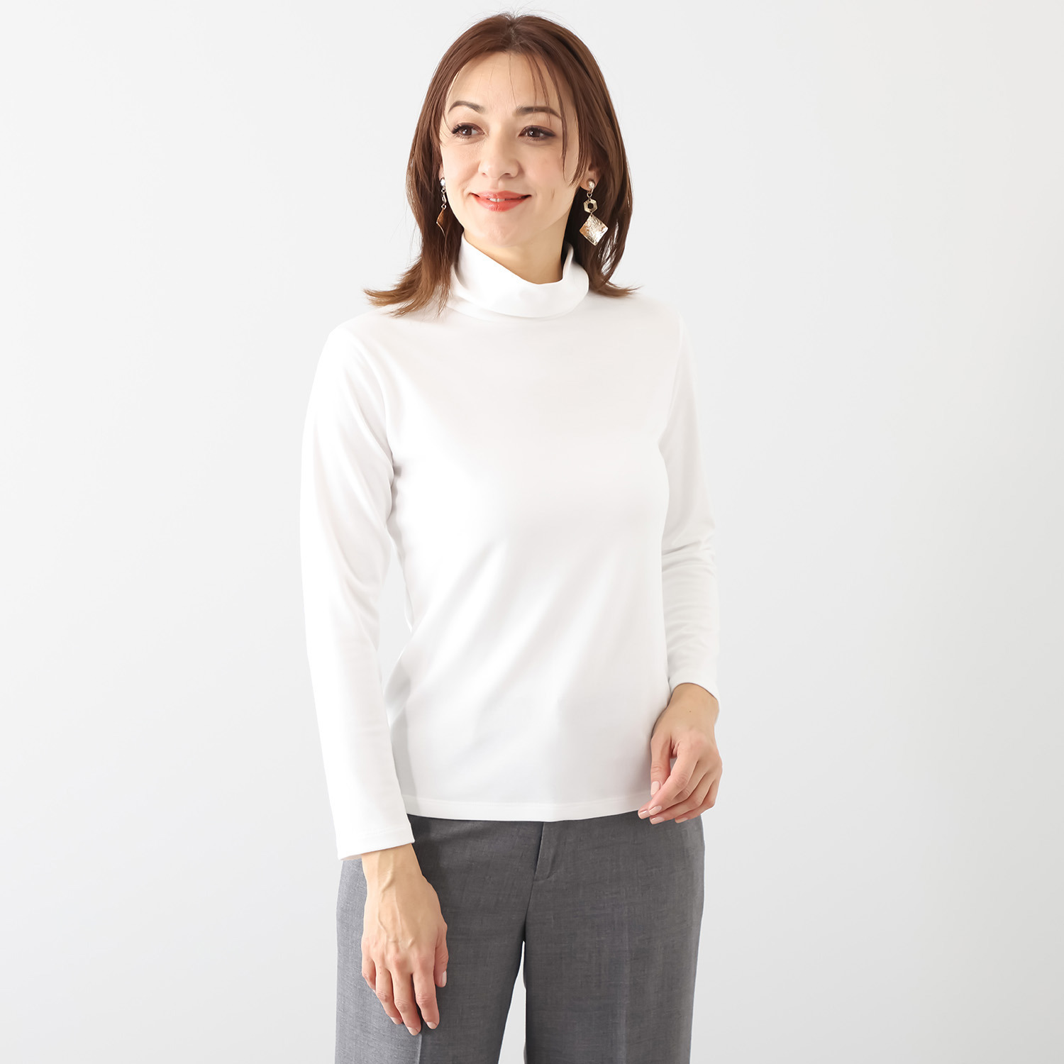 ココンライフ　ドゥ 綿・キュプラ混 “ペアクール”スムース ハイネックプルオーバー