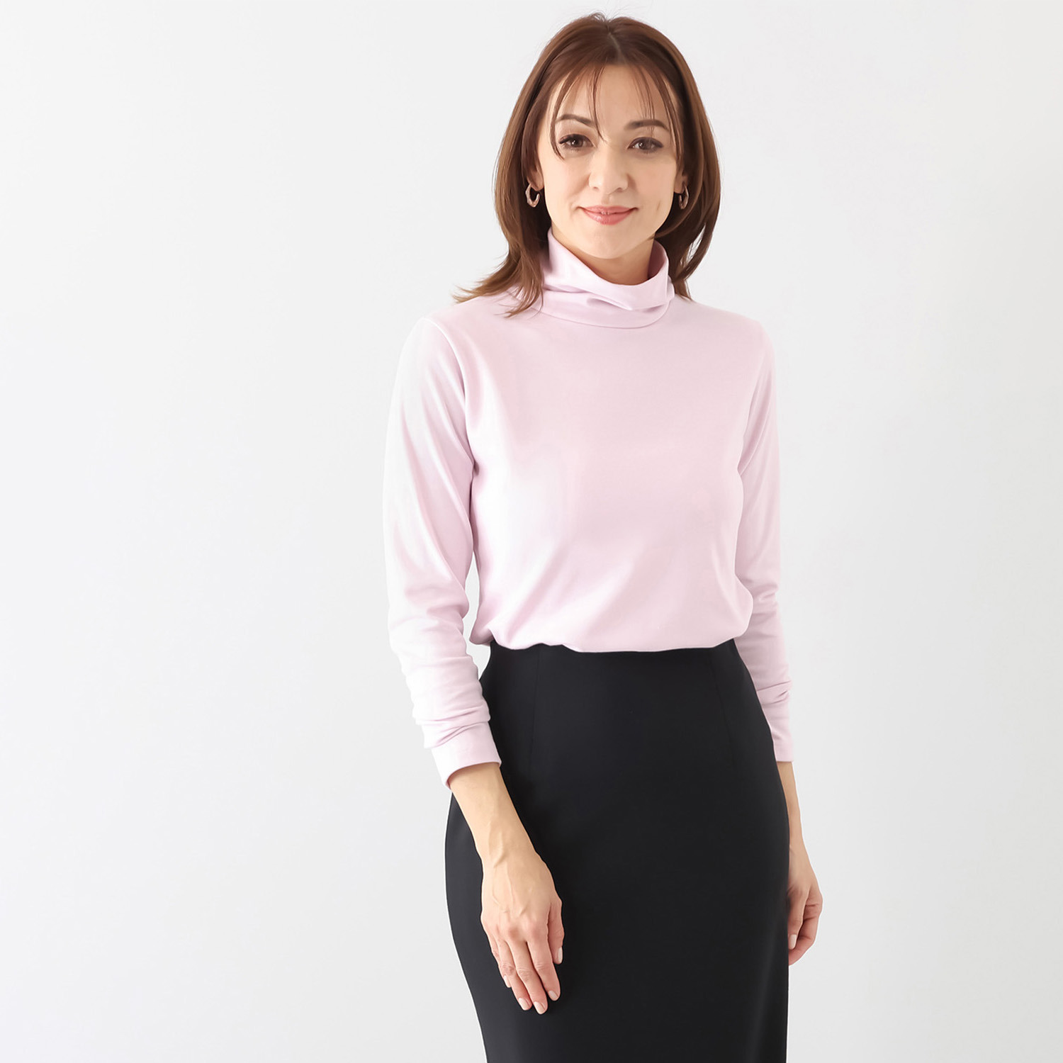 ココンライフ　ドゥ 綿・キュプラ混 “ペアクール”スムース ハイネックプルオーバー