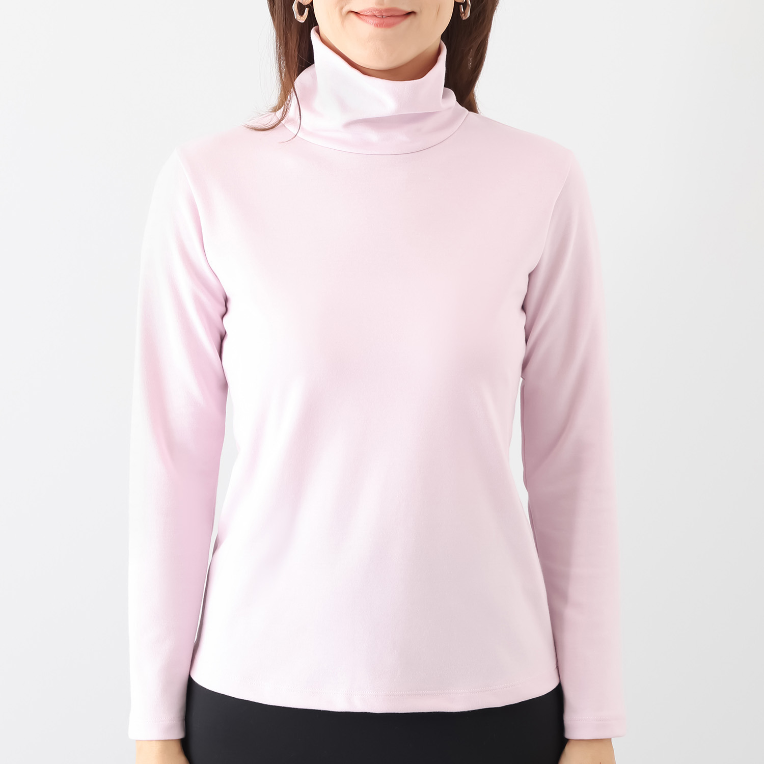 ココンライフ　ドゥ 綿・キュプラ混 “ペアクール”スムース ハイネックプルオーバー