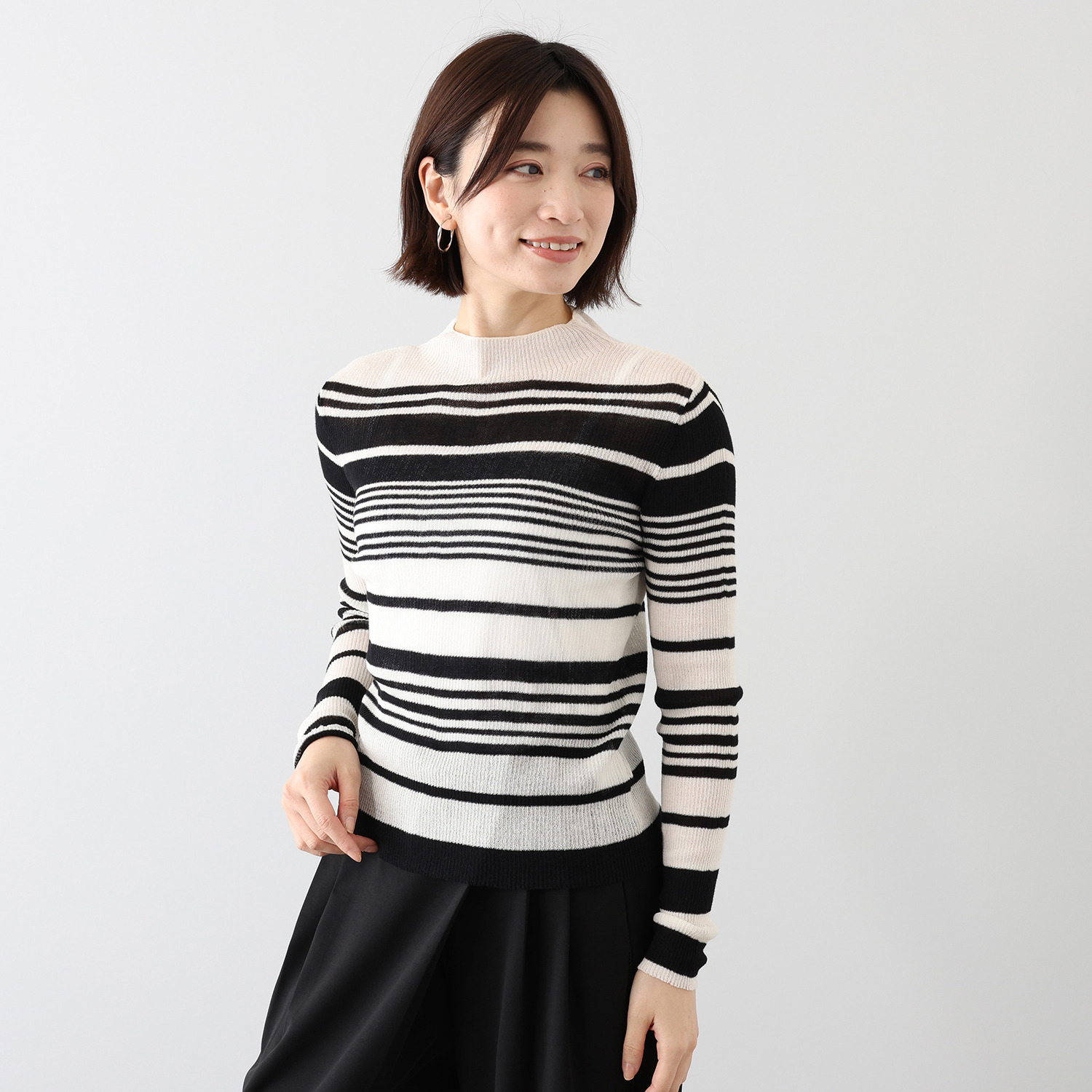 チーロ コットン混 シアーリブニット プルオーバー