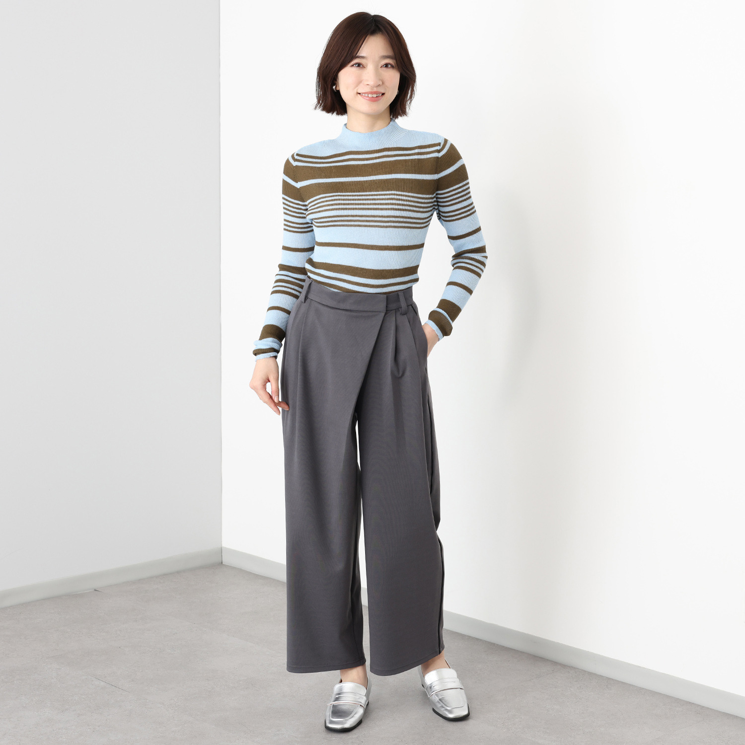 チーロ コットン混 シアーリブニット プルオーバー