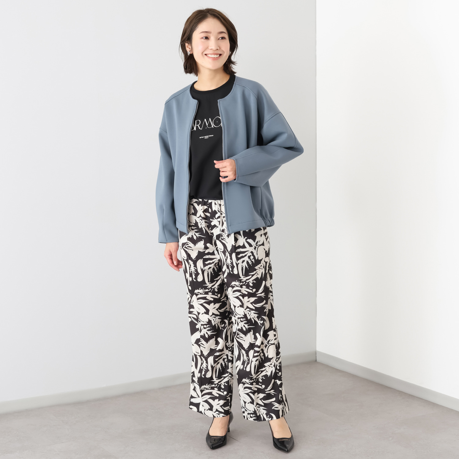 チーロ ダンボールニット ノーカラーブルゾン