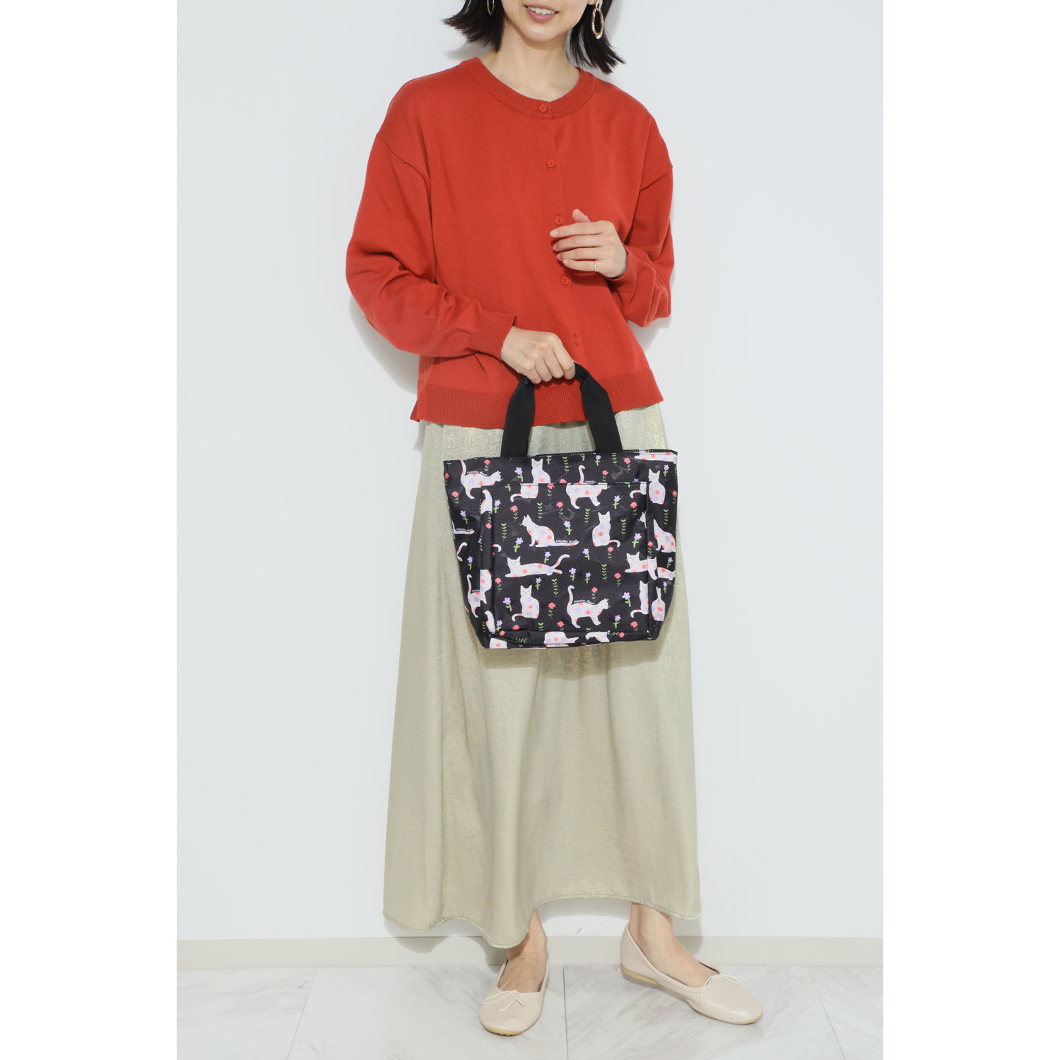 ラルジュ キャットフラワー 前後ファスナーポケット トートバッグ