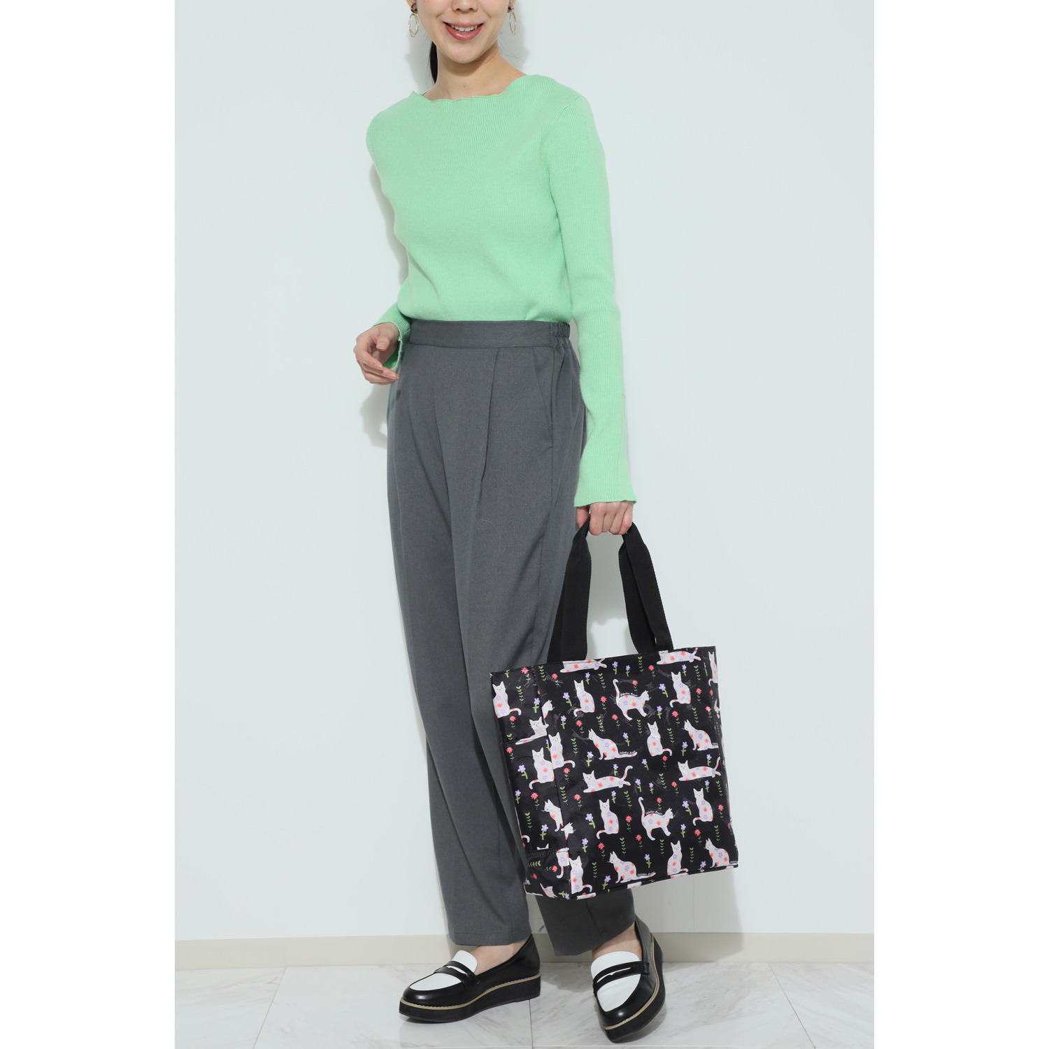 ラルジュ キャットフラワー サイドポケット付 トートバッグ