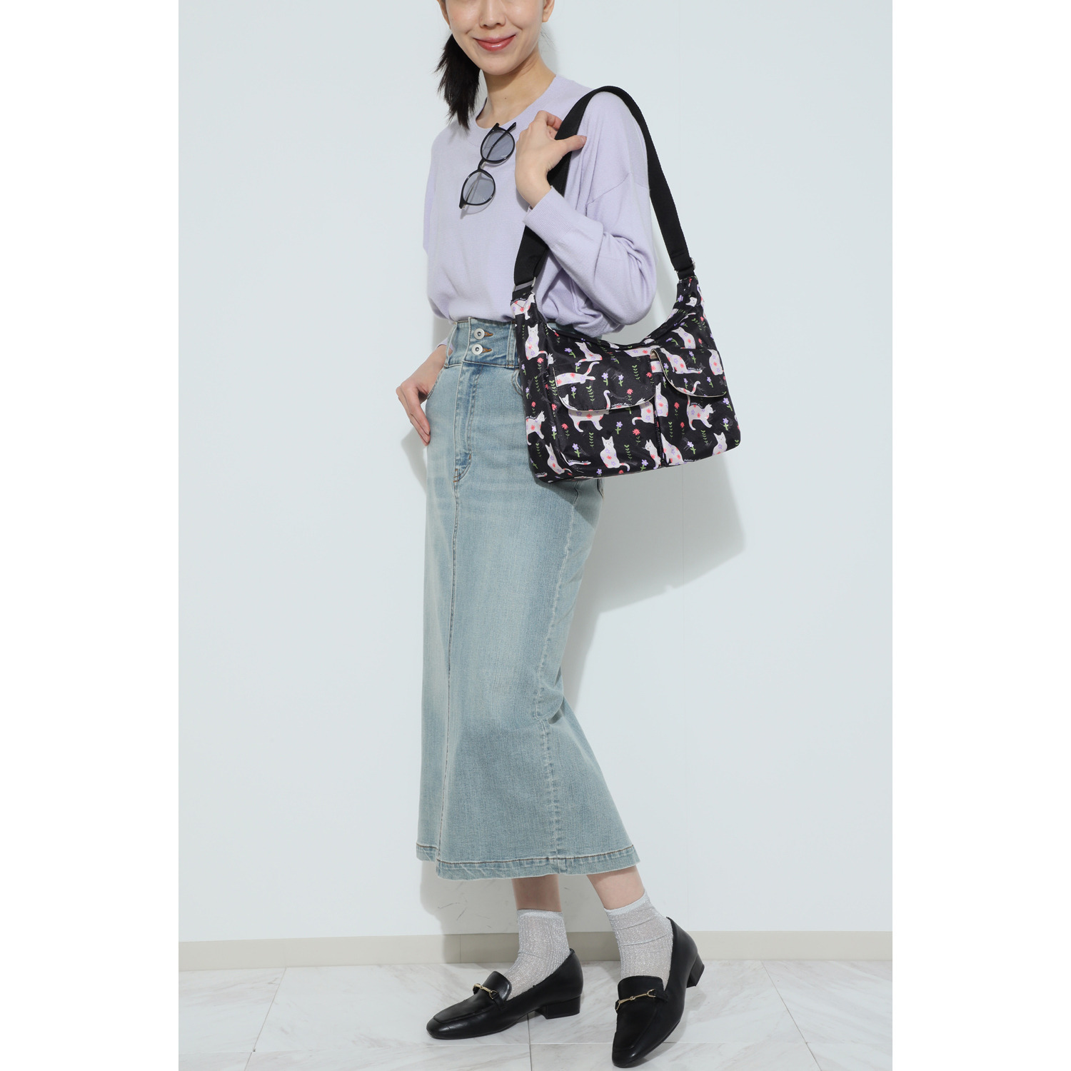 ラルジュ キャットフラワー フロントかぶせポケット ショルダーバッグ