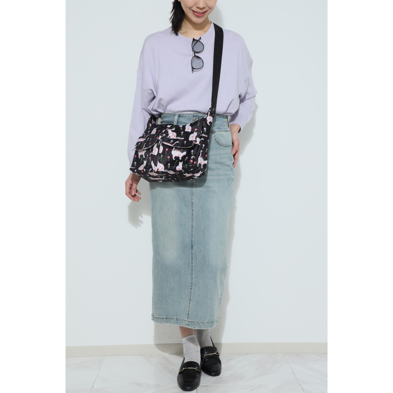 ラルジュ キャットフラワー フロントかぶせポケット ショルダーバッグ