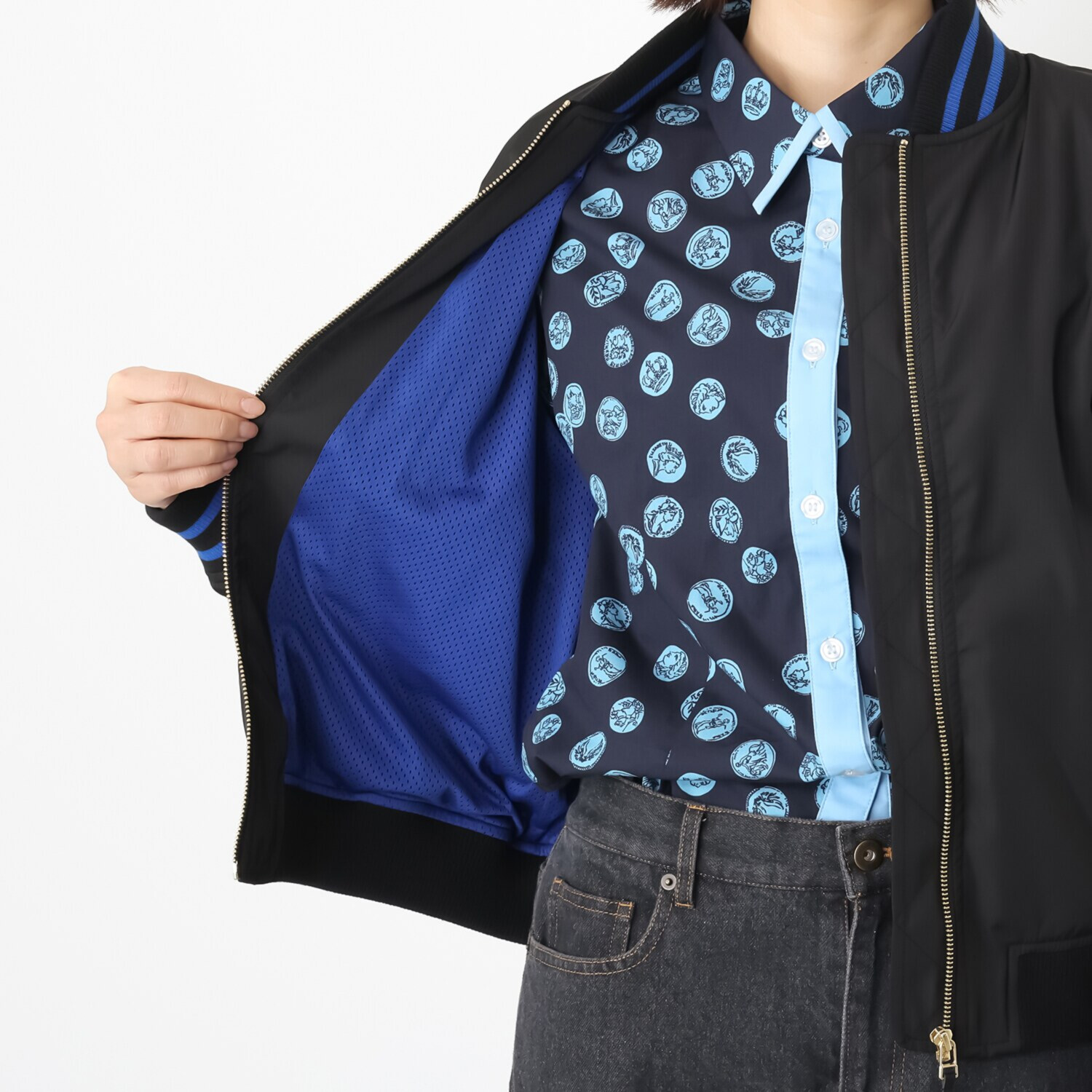 エムジェイアール　バイ マチコ　ジント　ロンドン 配色ラインアクセント ブルゾン