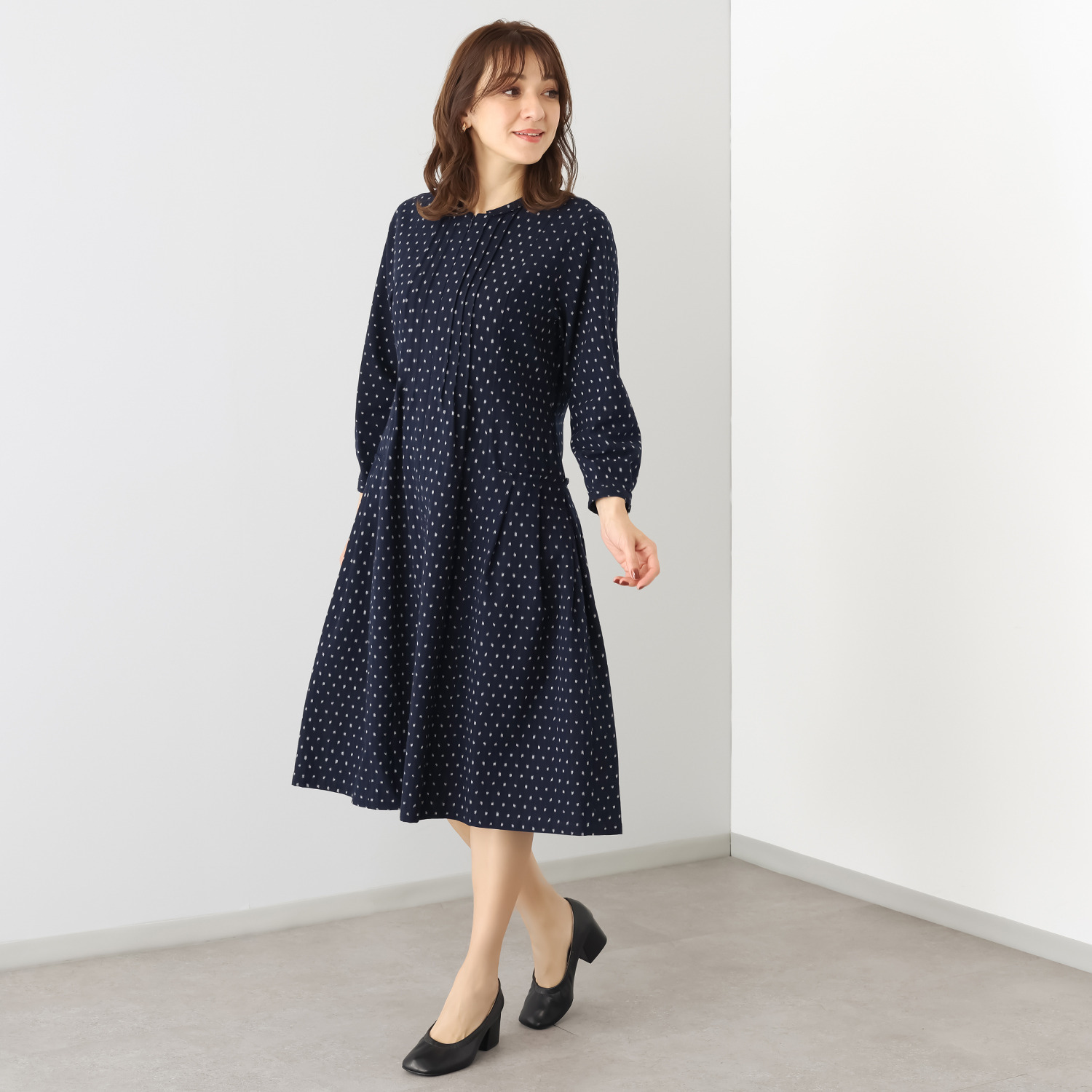 オカモト商店 儀右ヱ門 久留米かすり タックワンピース