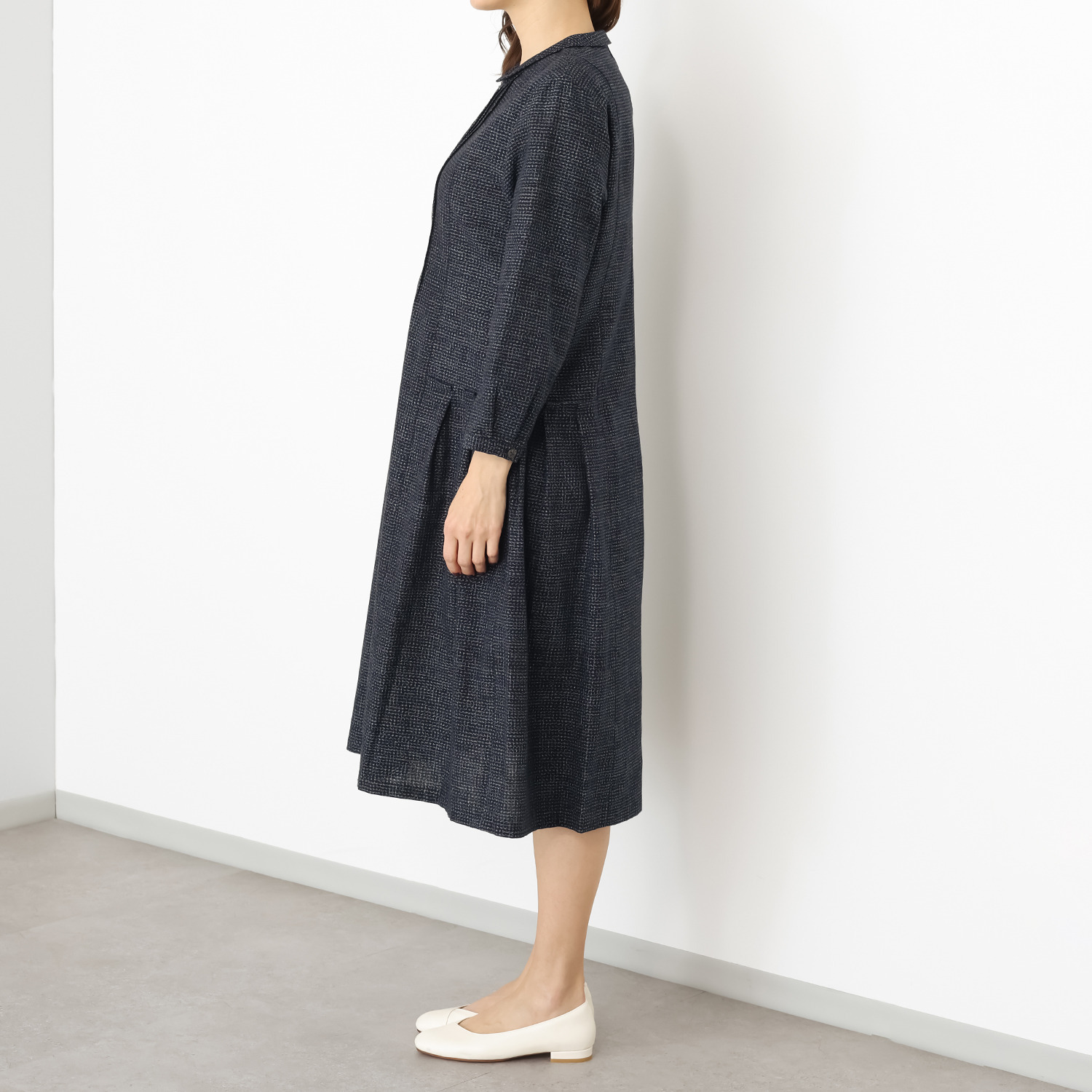 オカモト商店 儀右ヱ門 久留米かすり タックワンピース