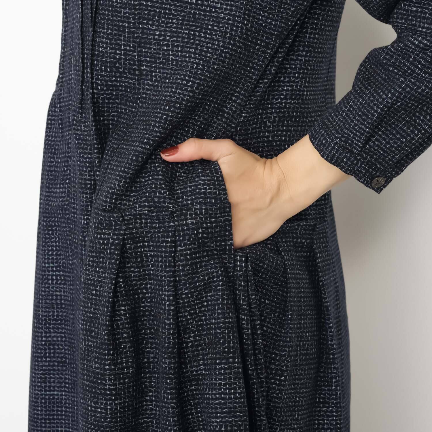 オカモト商店 儀右ヱ門 久留米かすり タックワンピース