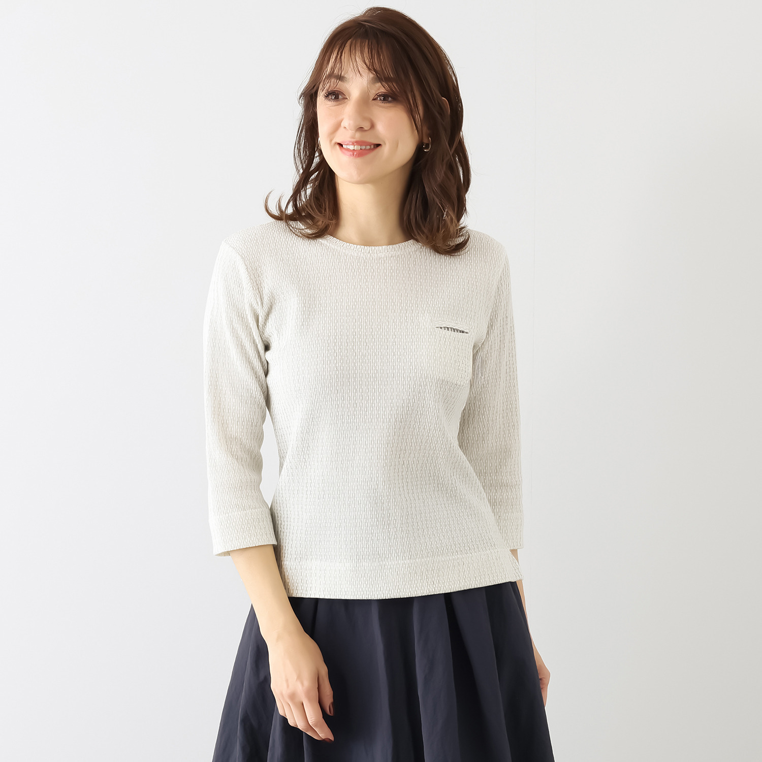 オカモト商店 米粒 ワッフル素材 七分袖カットソー