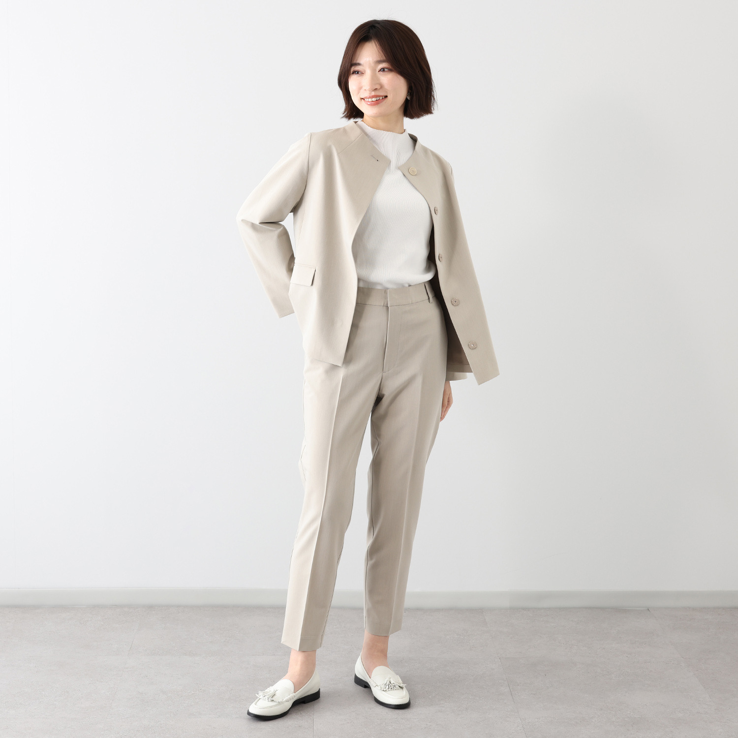 プララパ ウールライク ストレッチ テーパードパンツ