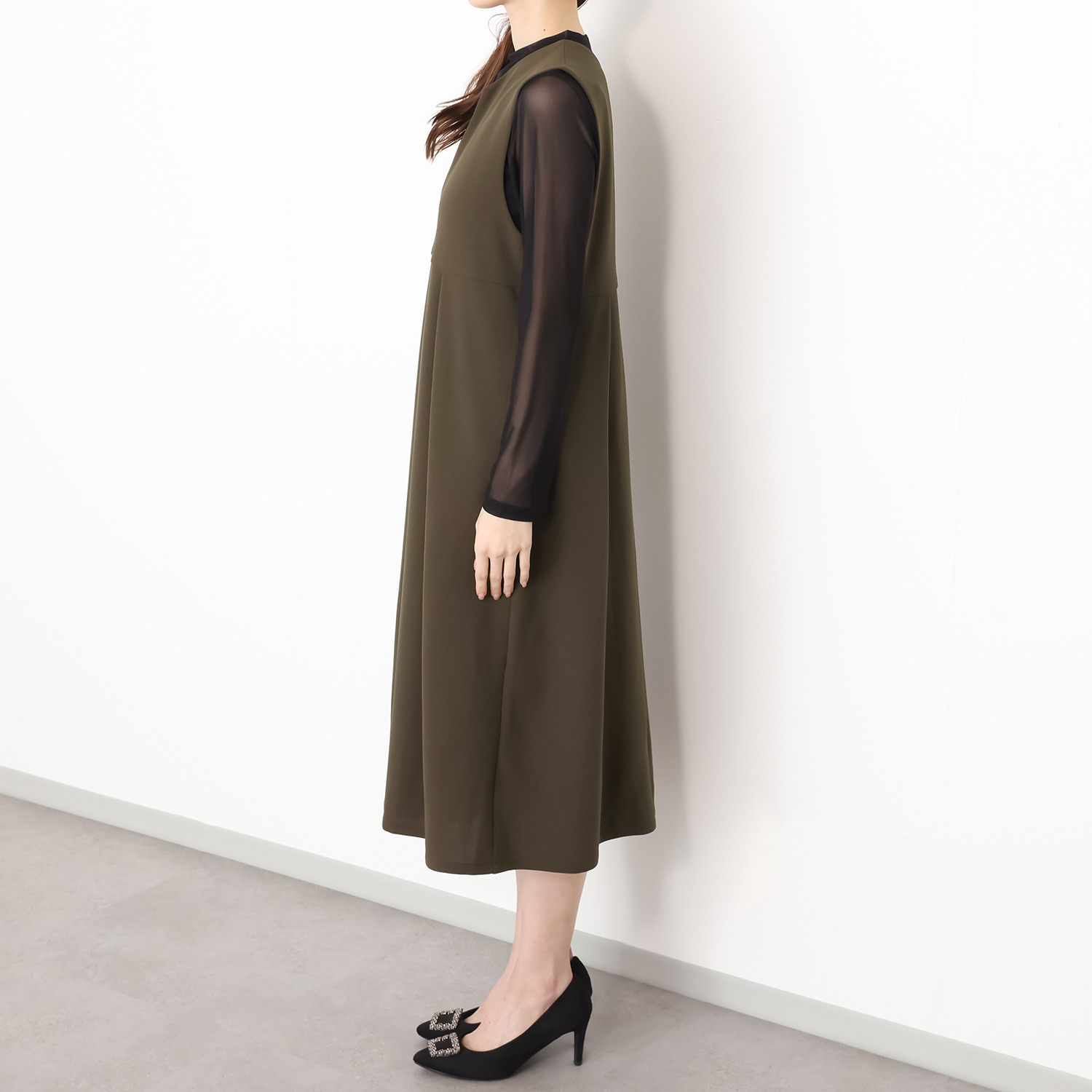 マダムヒロコ ドレープツイル キーネック ジャンパースカート