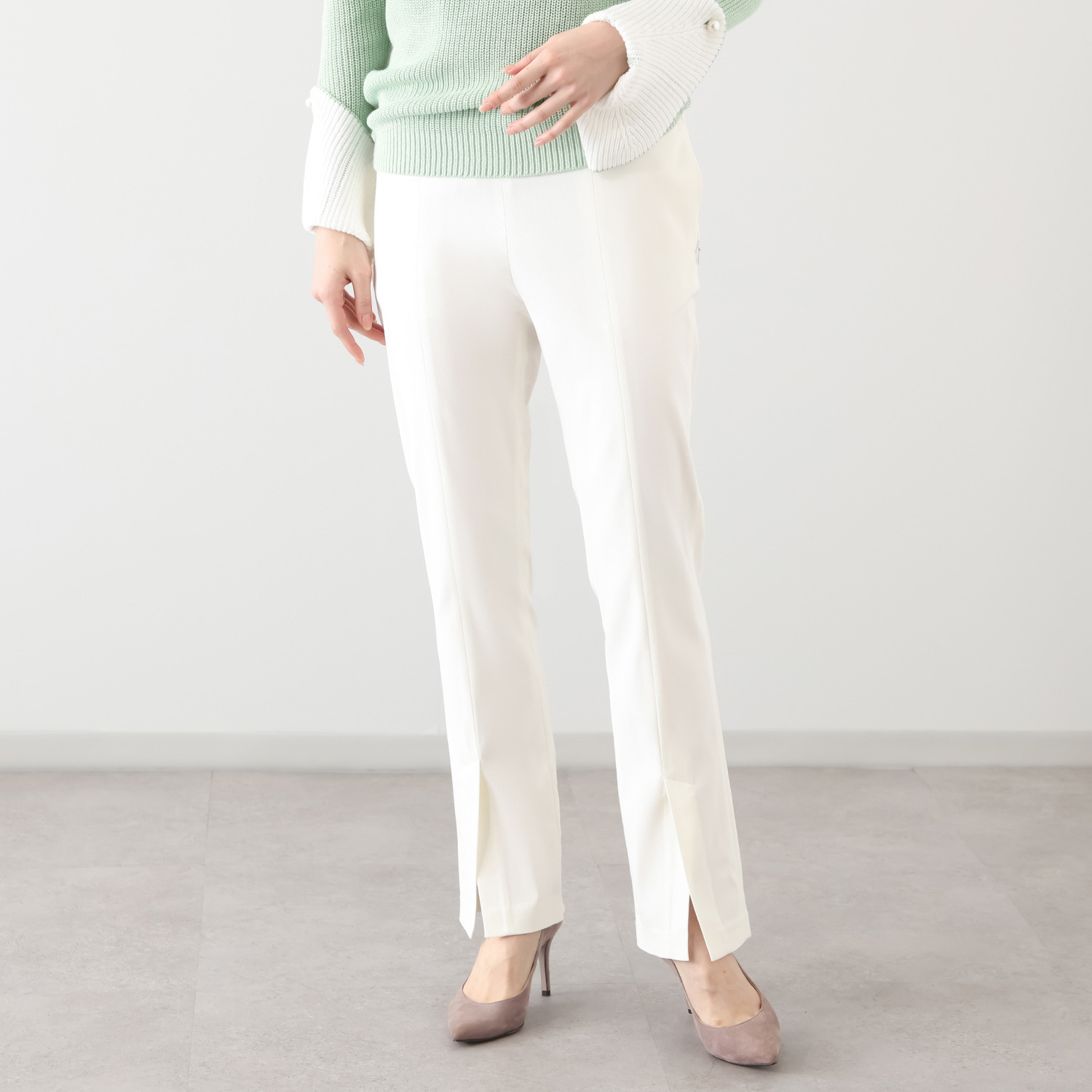 マダムヒロコ ハイストレッチ スリットパンツ