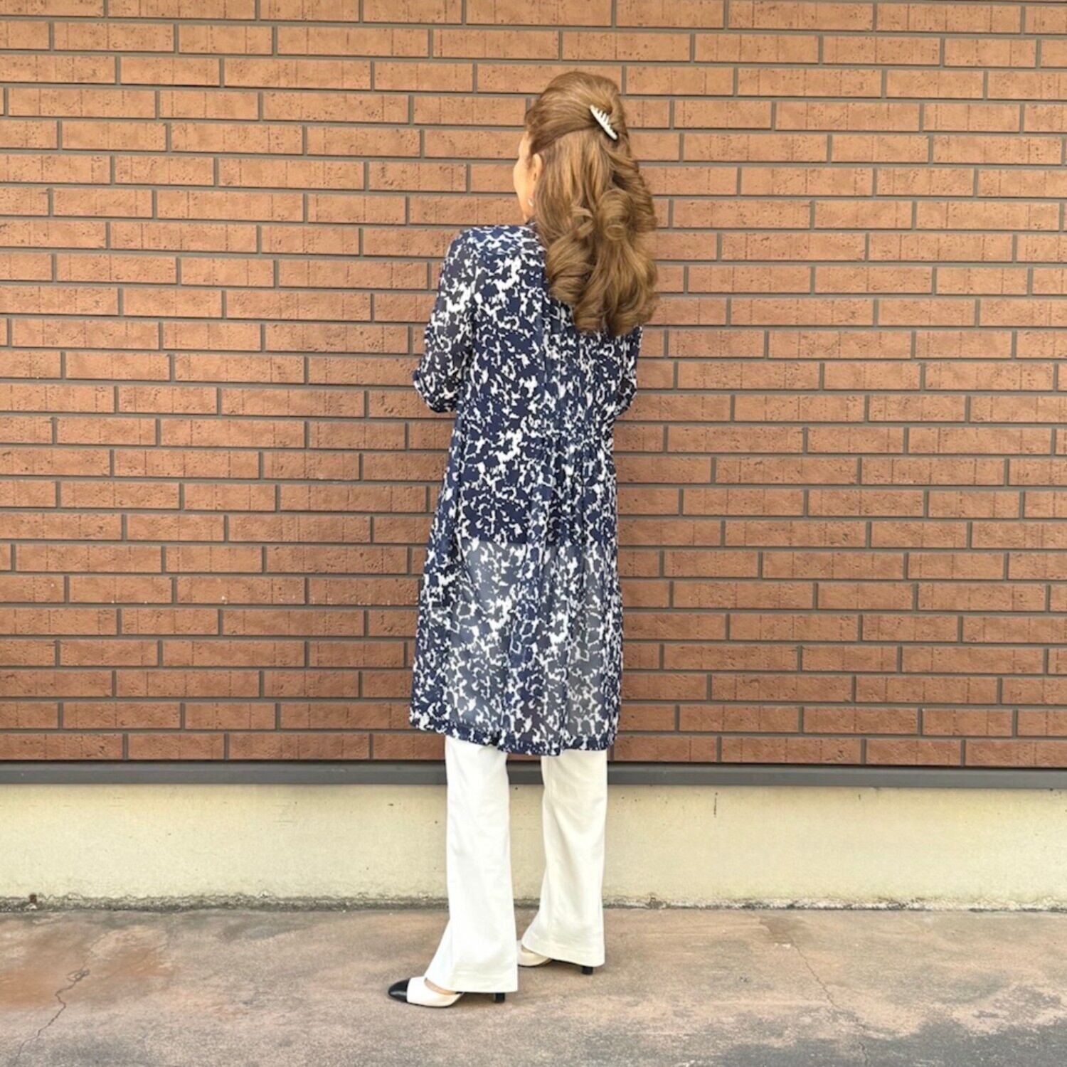 マダムヒロコ プリントシアー ロングブラウス ＜インナー付＞