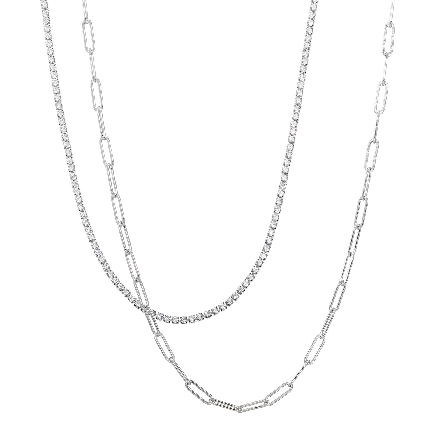 デルークス ステンレス ＣＺネックレス＆ ペーパークリップチェーン ネックレス ２本セット