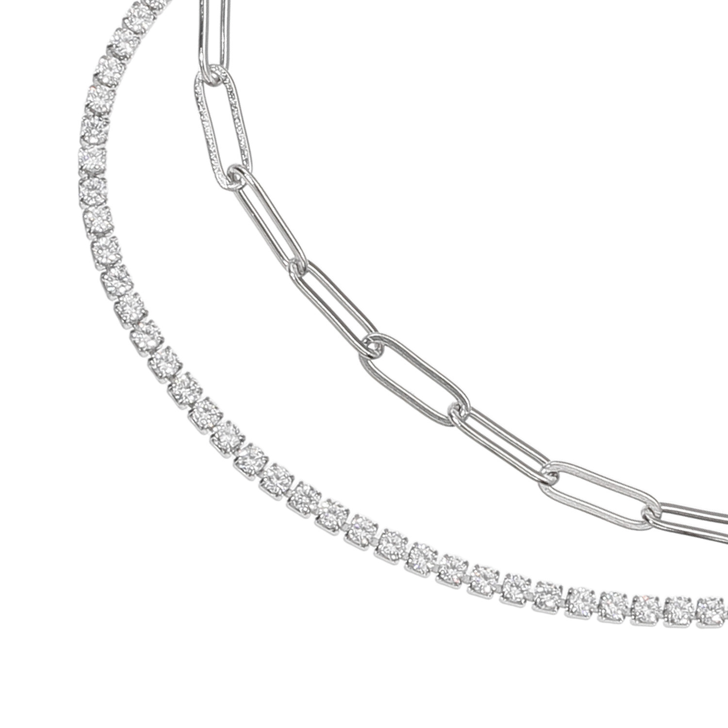 デルークス ステンレス ＣＺネックレス＆ ペーパークリップチェーン ネックレス ２本セット