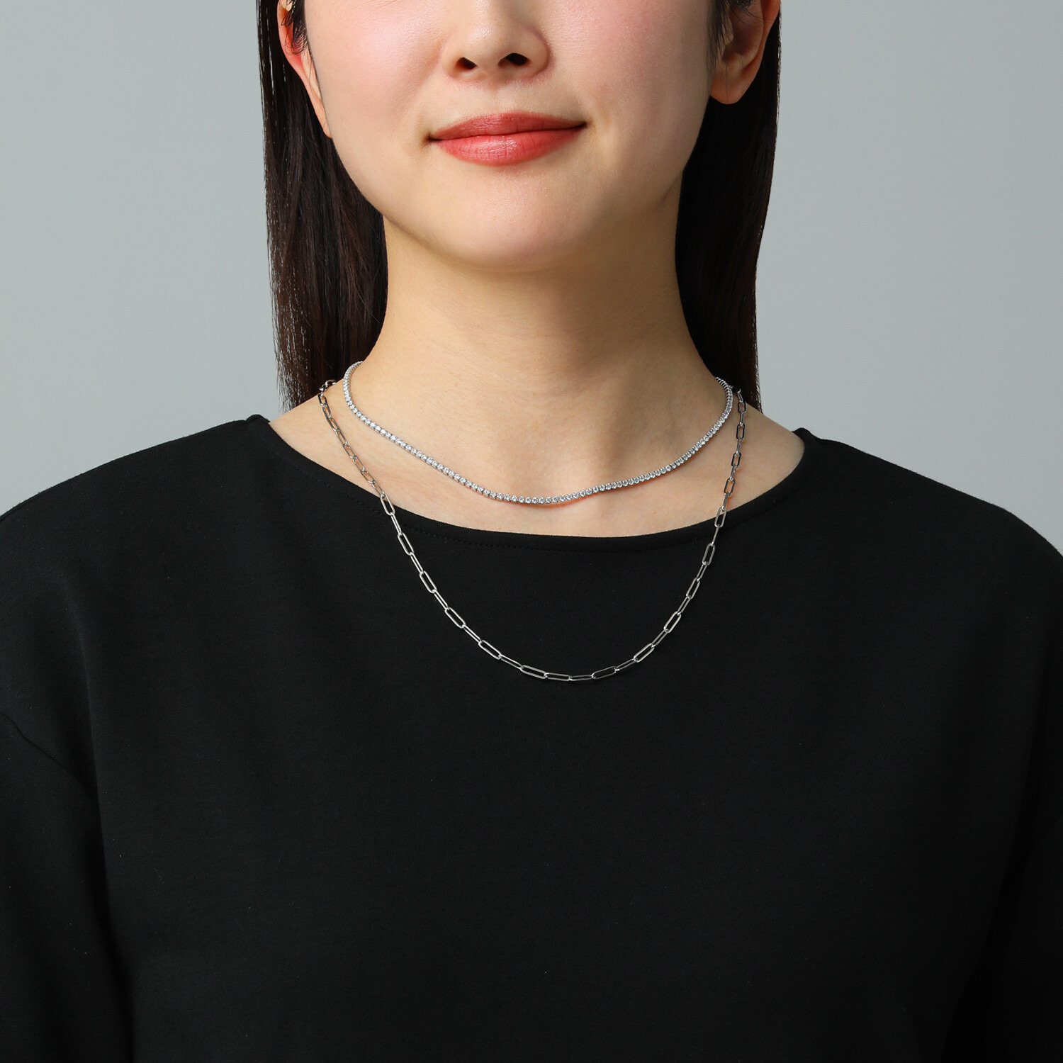 デルークス ステンレス ＣＺネックレス＆ ペーパークリップチェーン ネックレス ２本セット