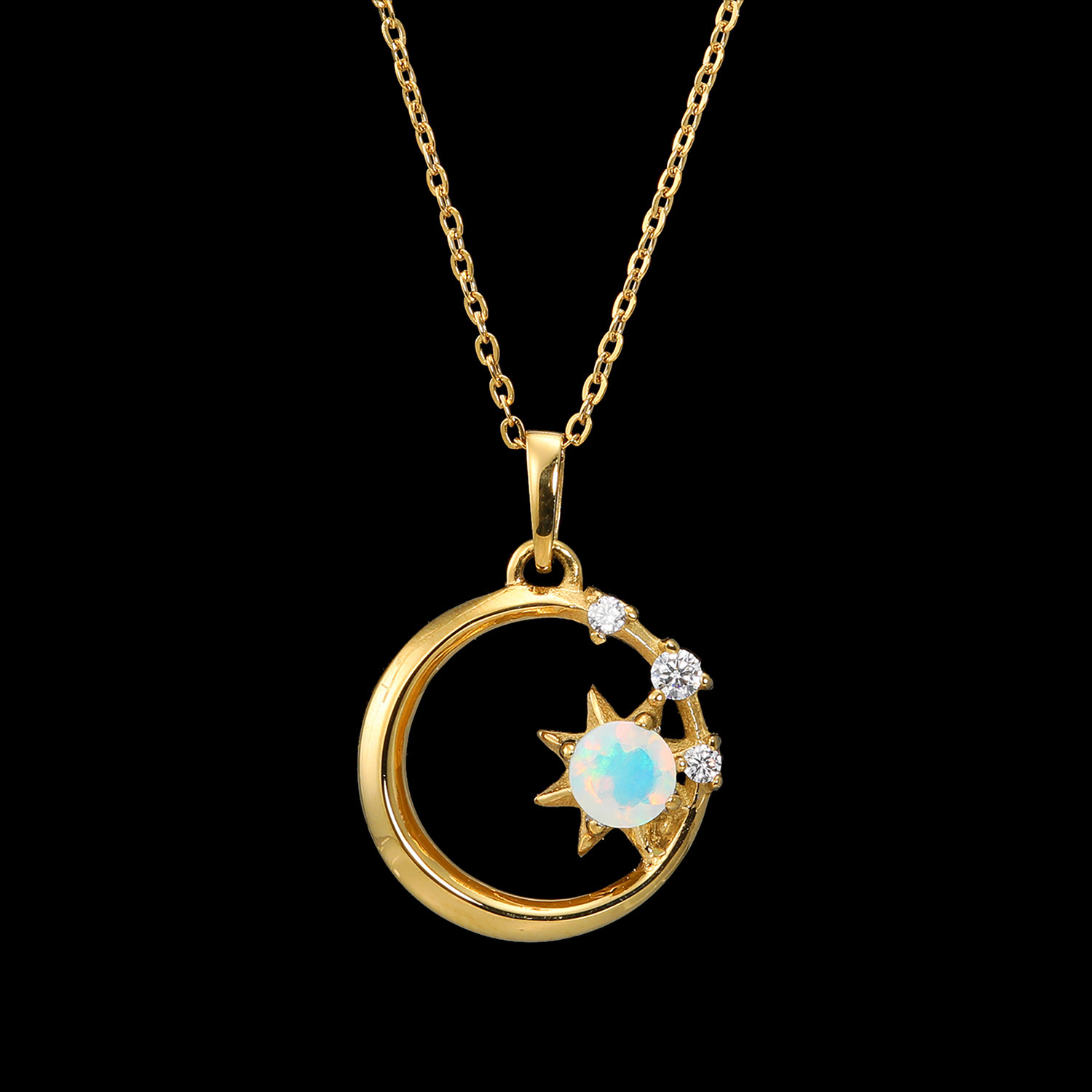 デルークス サージカルステンレス 天然石＆ＣＺ ムーンスターペンダント