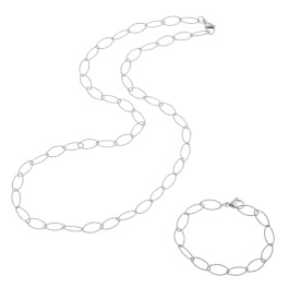デルークス ステンレス オーバルカットチェーン ロングネックレス＆ ブレスレットセット