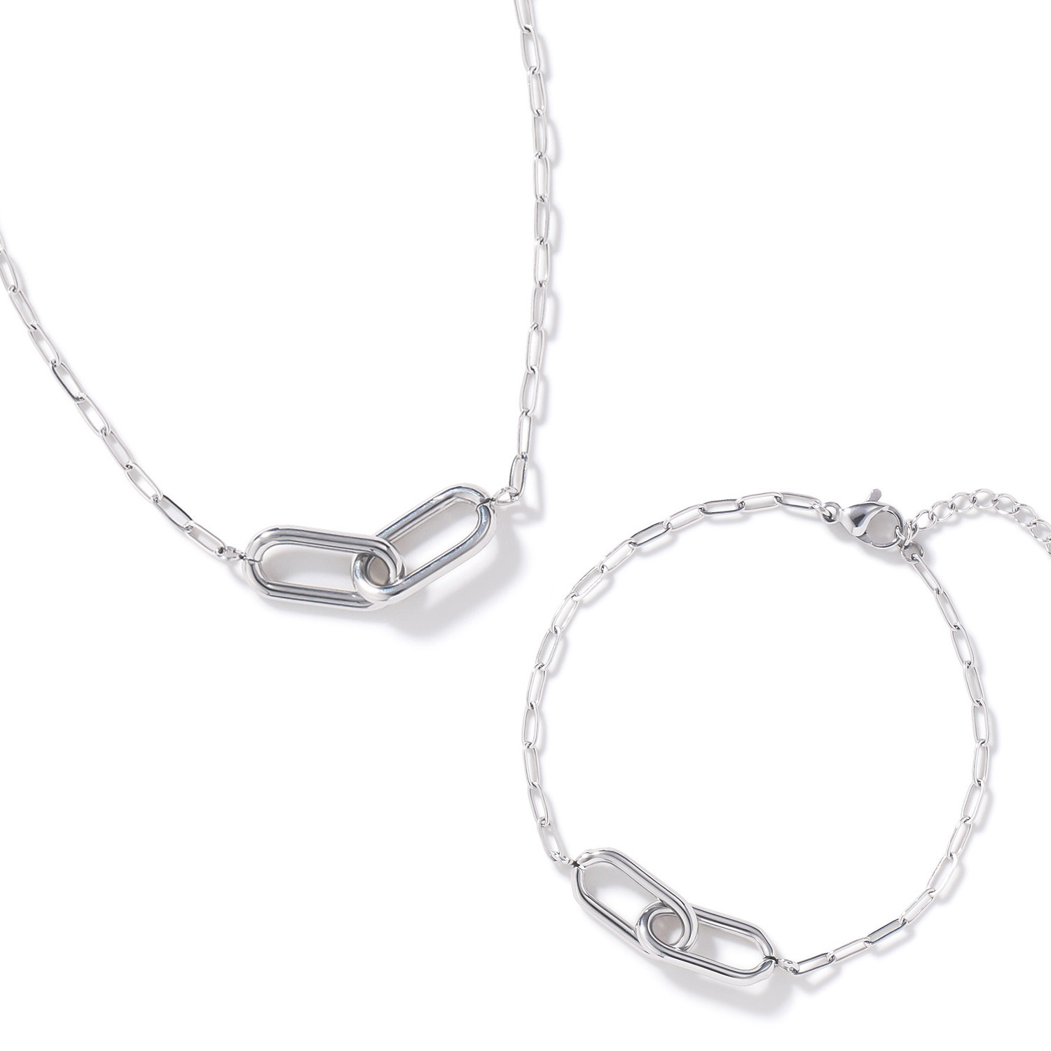 エービーステン ステンレス オーバルリンクチェーン ネックレス＆ ブレスレットセット