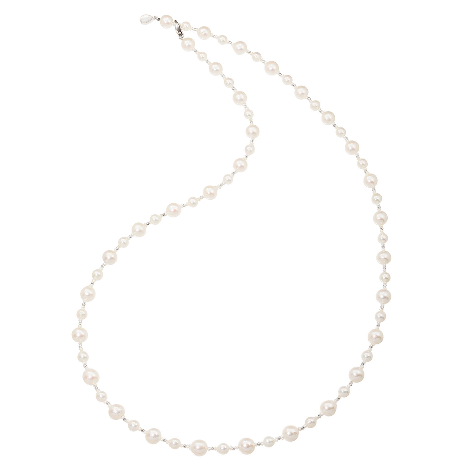 ゆきほたる １８Ｋホワイトゴールド＆ シルバー 長崎県対馬産 無調色越物アコヤパール ロングネックレス
