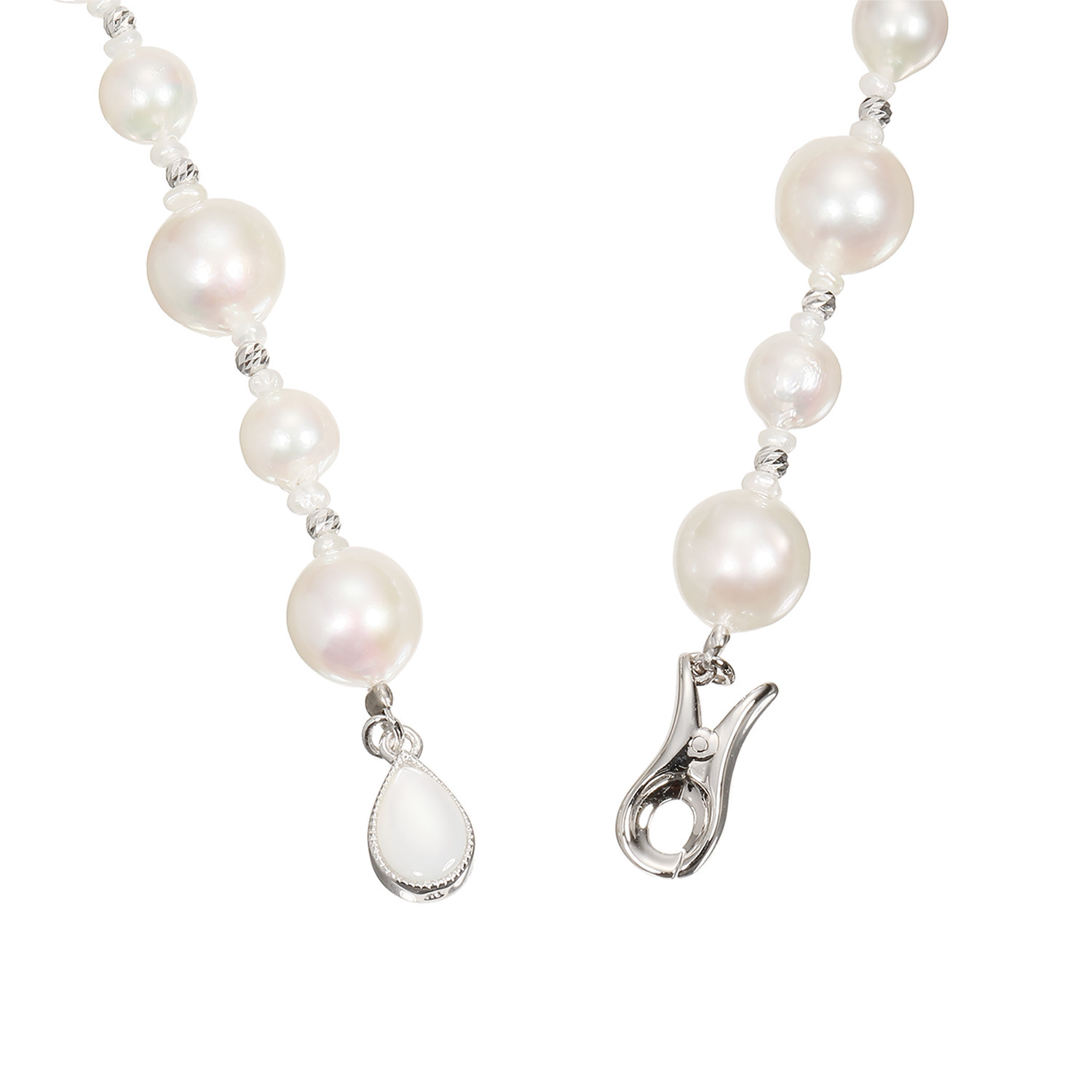 ゆきほたる １８Ｋホワイトゴールド＆ シルバー 長崎県対馬産 無調色越物アコヤパール ロングネックレス