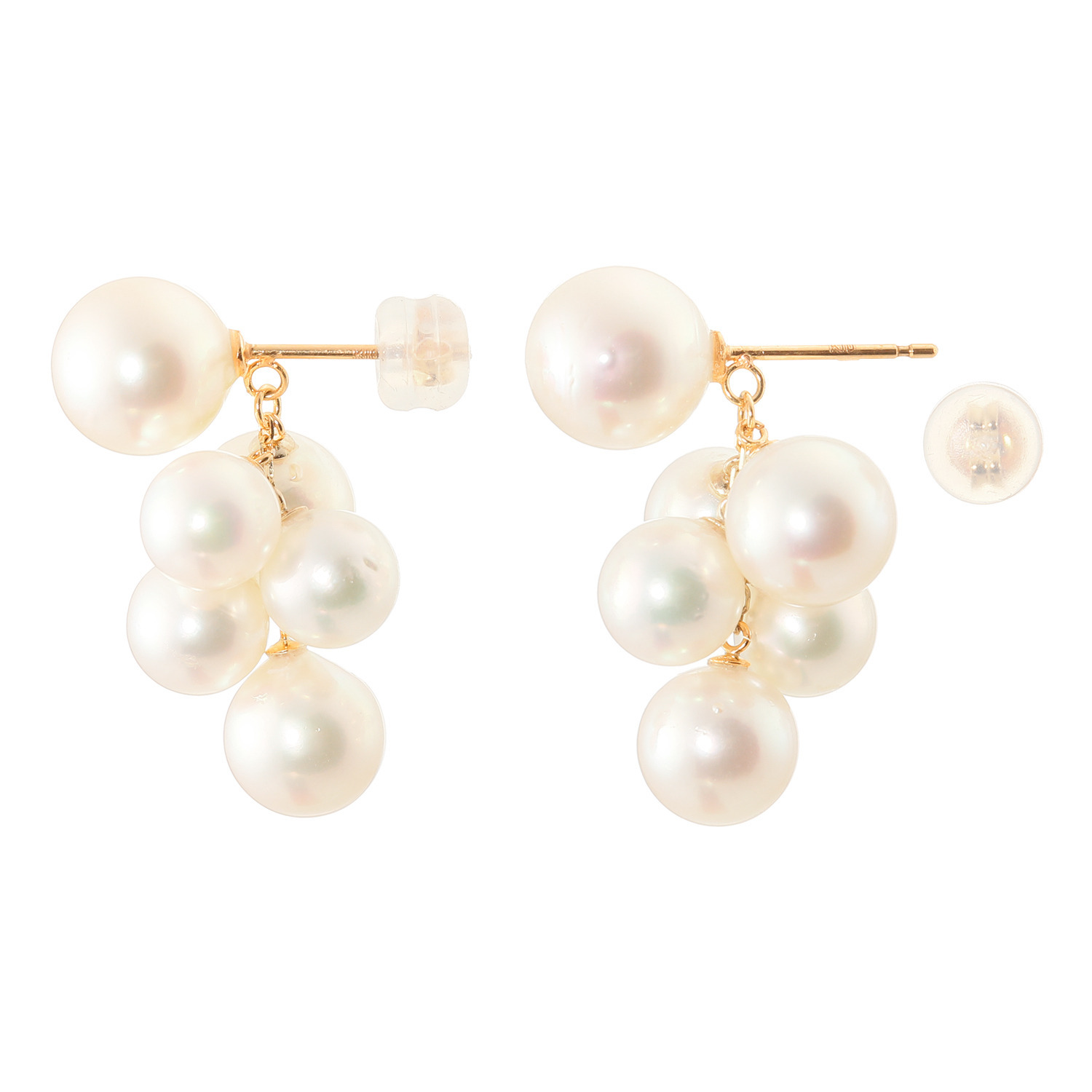 ゆきほたる １０Ｋ 長崎県対馬産 無調色越物アコヤパール ぶどうモティーフ ピアス