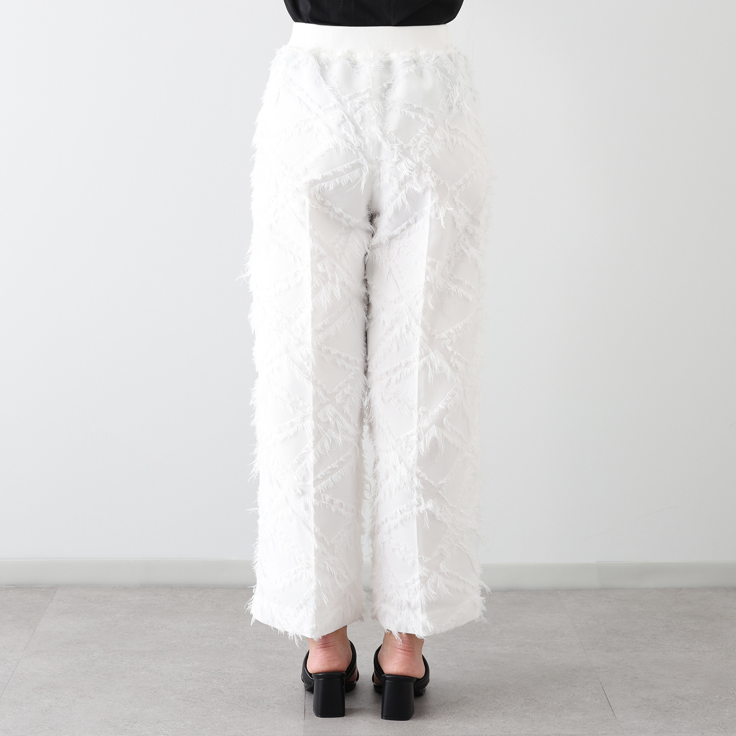 ヴィオラウィル 楽しく揺れて お出かけしたくなる カットフリンジ ジャガードパンツ