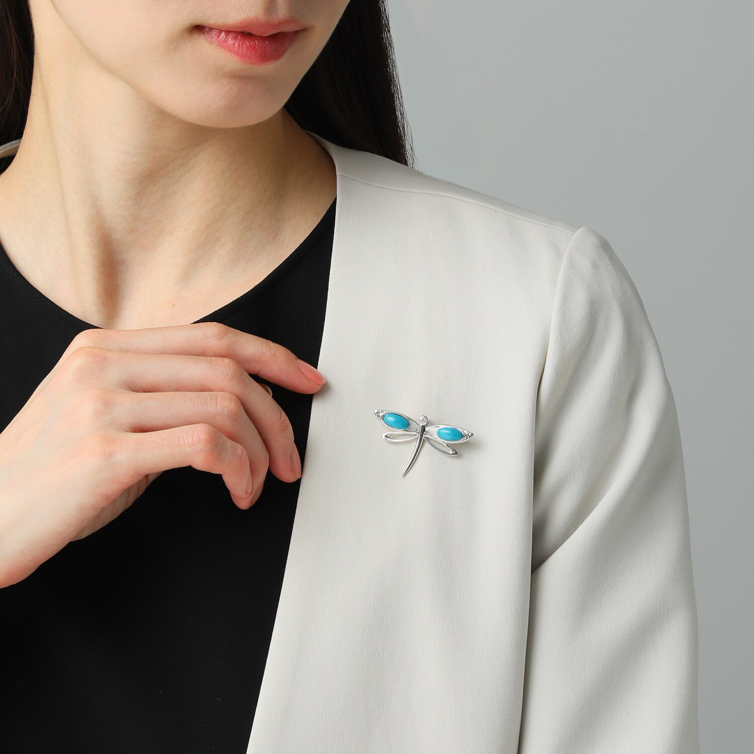 ドラマチック・ターコイズ シルバー アリゾナ産ターコイズ＆ ＣＺ トンボモティーフ ペンダントブローチ＆ ネックレス