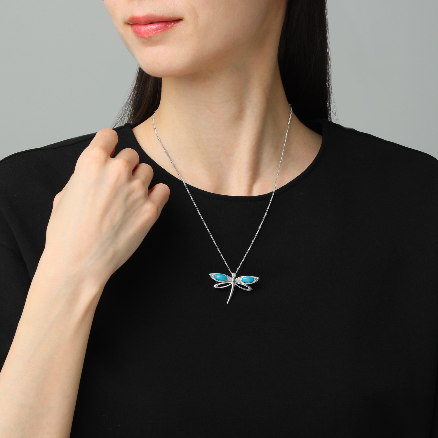 ドラマチック・ターコイズ シルバー アリゾナ産ターコイズ＆ ＣＺ トンボモティーフ ペンダントブローチ＆ ネックレス