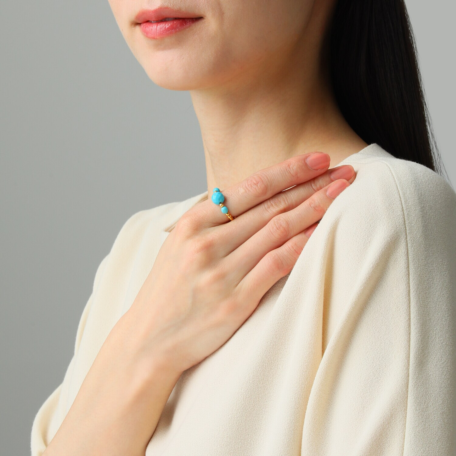 ドラマチック・ターコイズ シルバー アリゾナ産ターコイズ ミラーボールカット フレキシブルリング