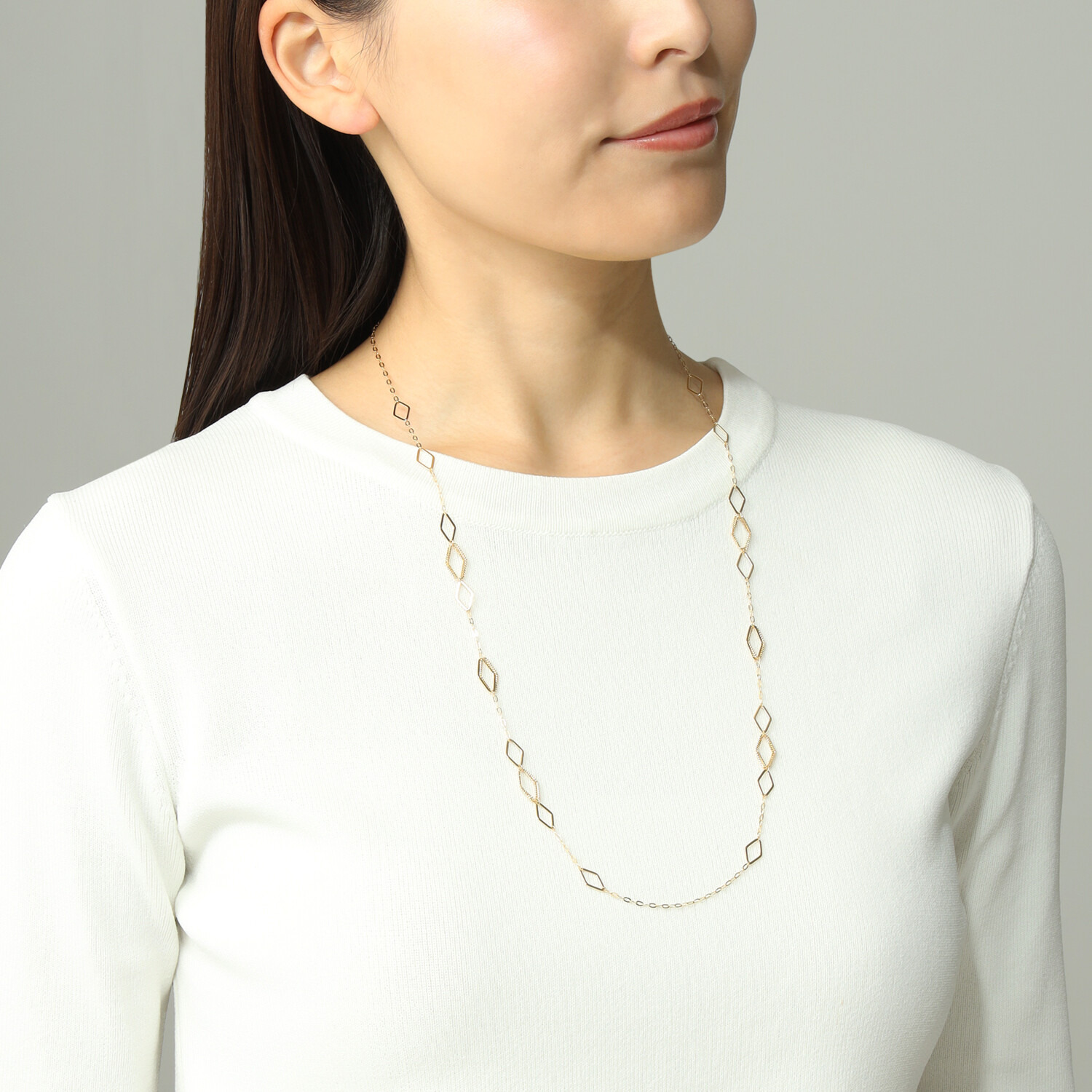 チェーンクリエイト １８Ｋ ひし形パーツアクセント ロングネックレス