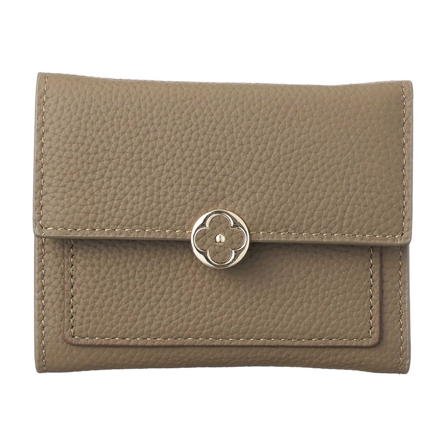 モーヴ 牛革 花モティーフボタン 三つ折り財布