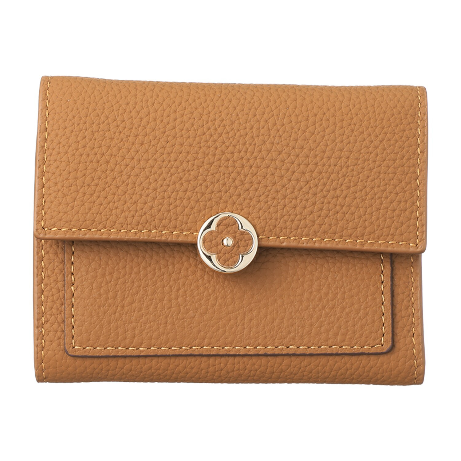 モーヴ 牛革 花モティーフボタン 三つ折り財布