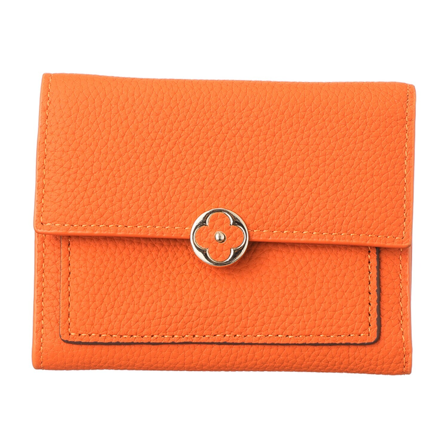 モーヴ 牛革 花モティーフボタン 三つ折り財布