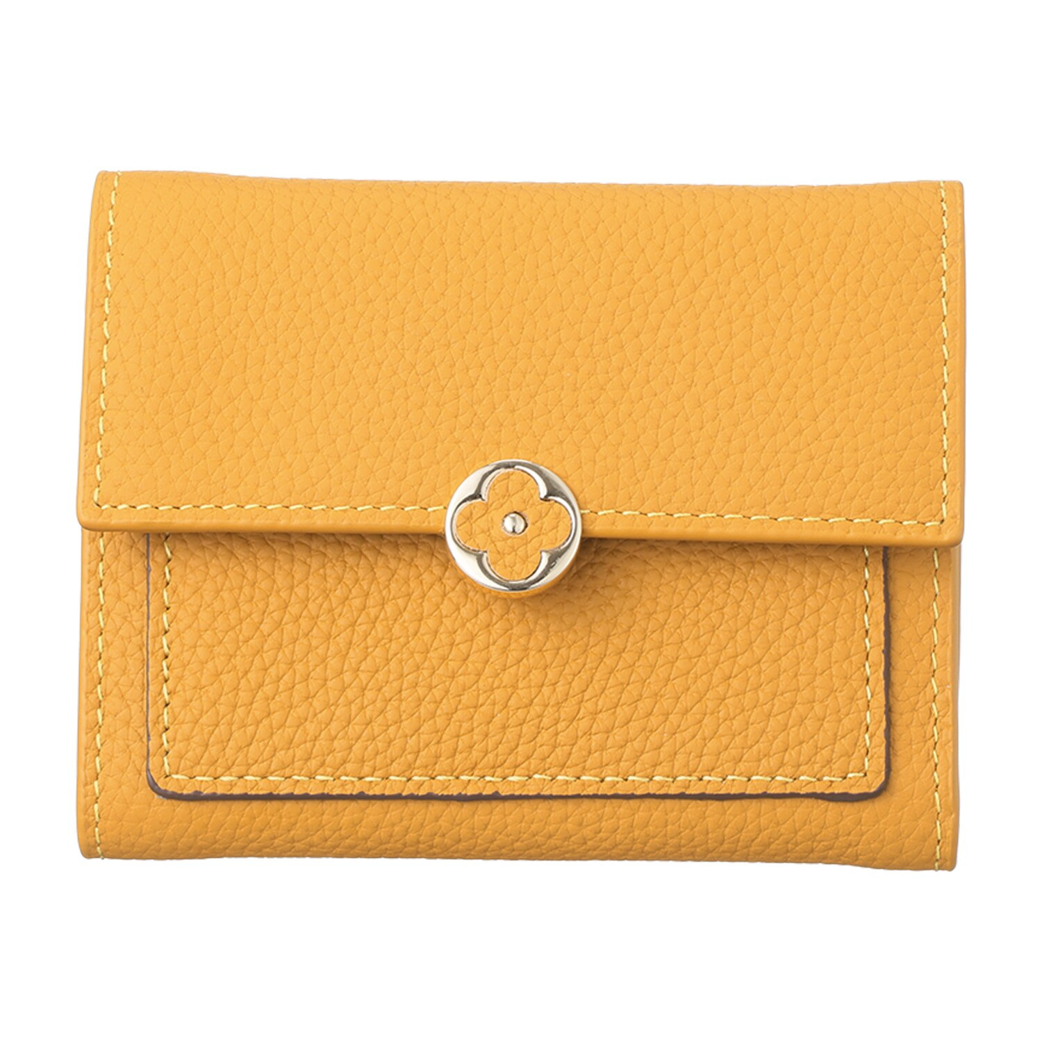 モーヴ 牛革 花モティーフボタン 三つ折り財布