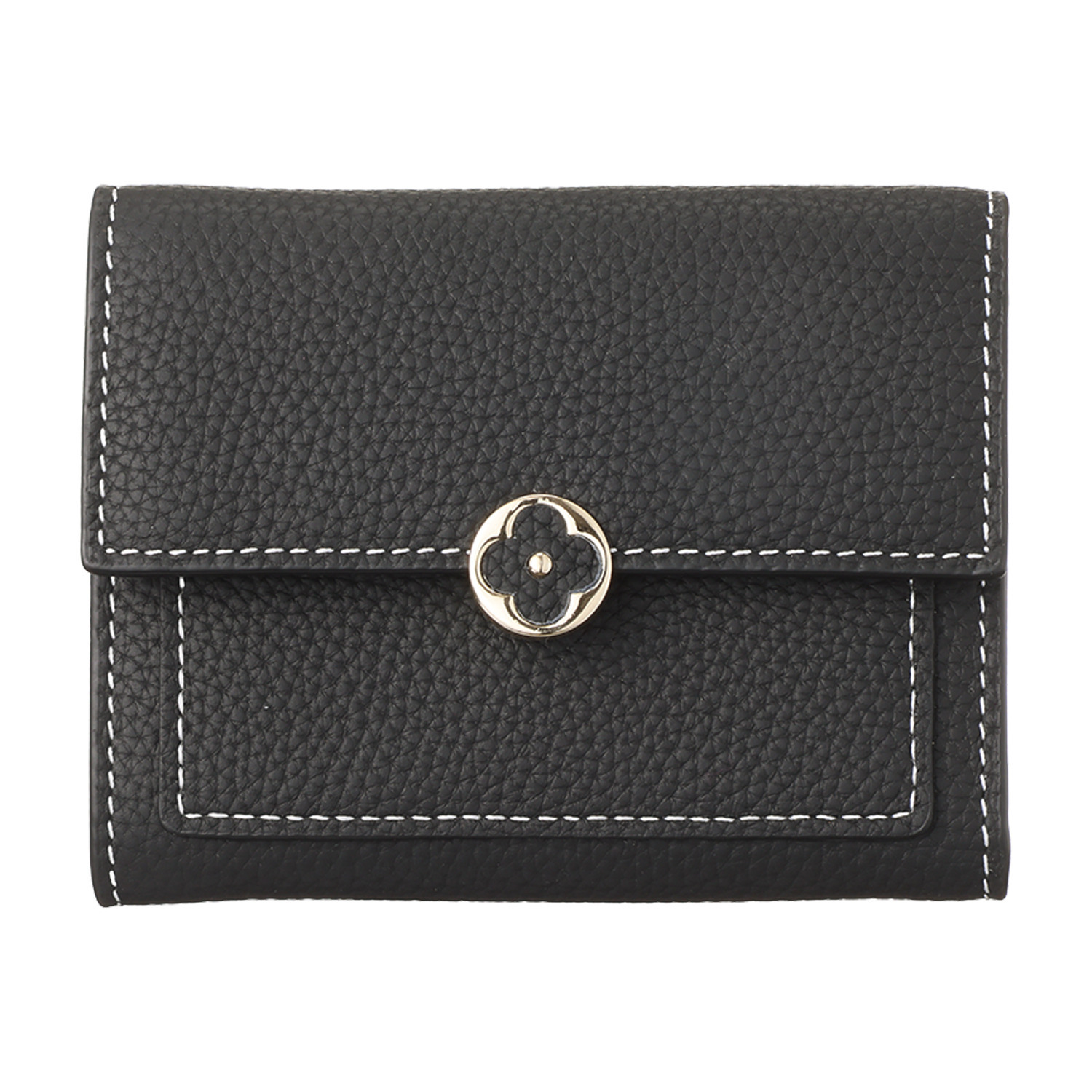 モーヴ 牛革 花モティーフボタン 三つ折り財布