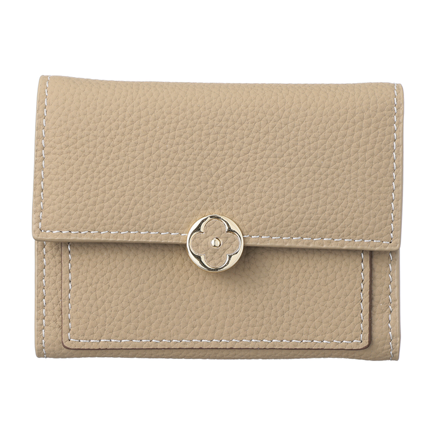 モーヴ 牛革 花モティーフボタン 三つ折り財布